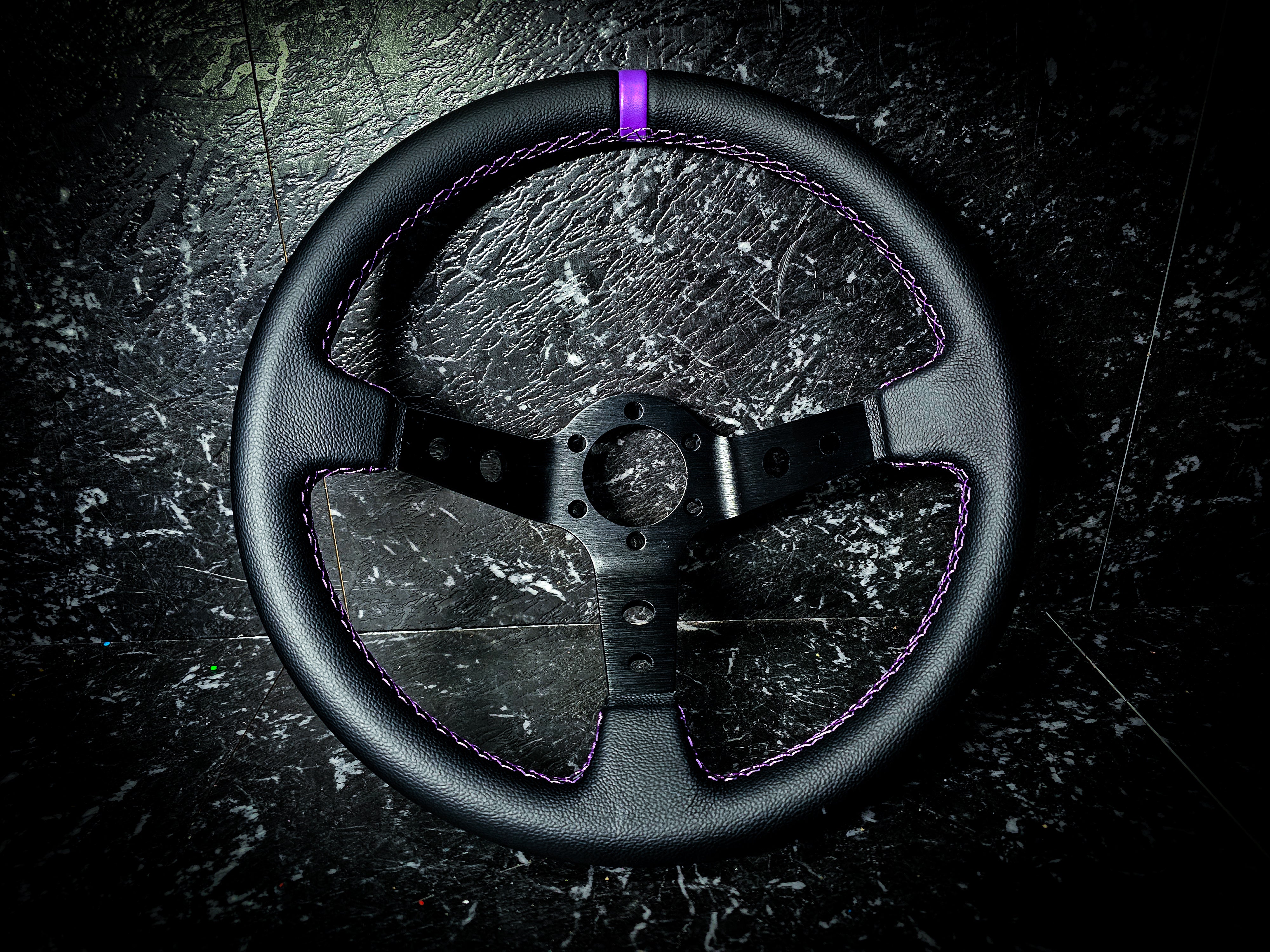 Double Purple and Black Deep Dished Leather Steering Wheel