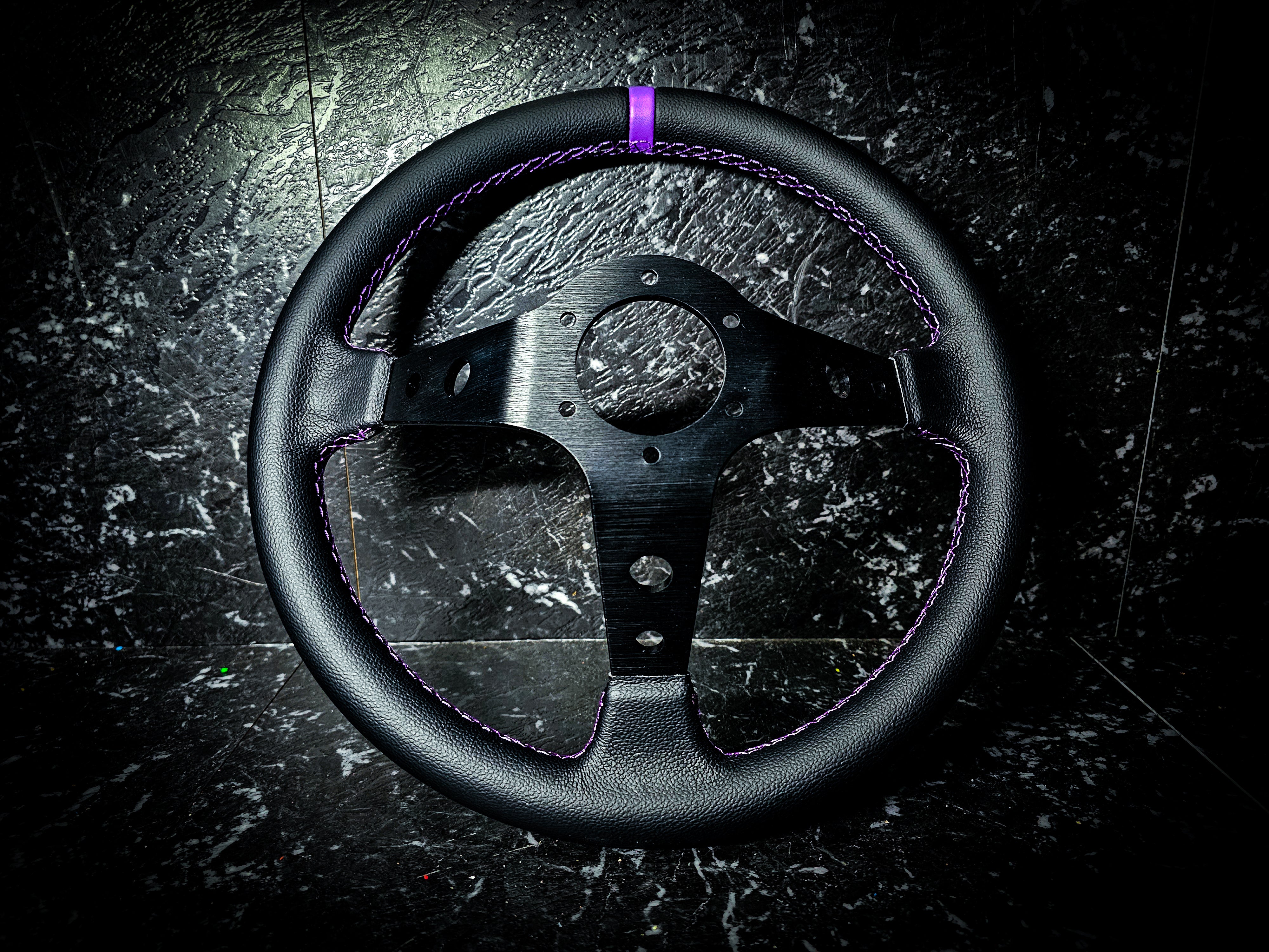 Double Purple and Black Deep Dished Leather Steering Wheel