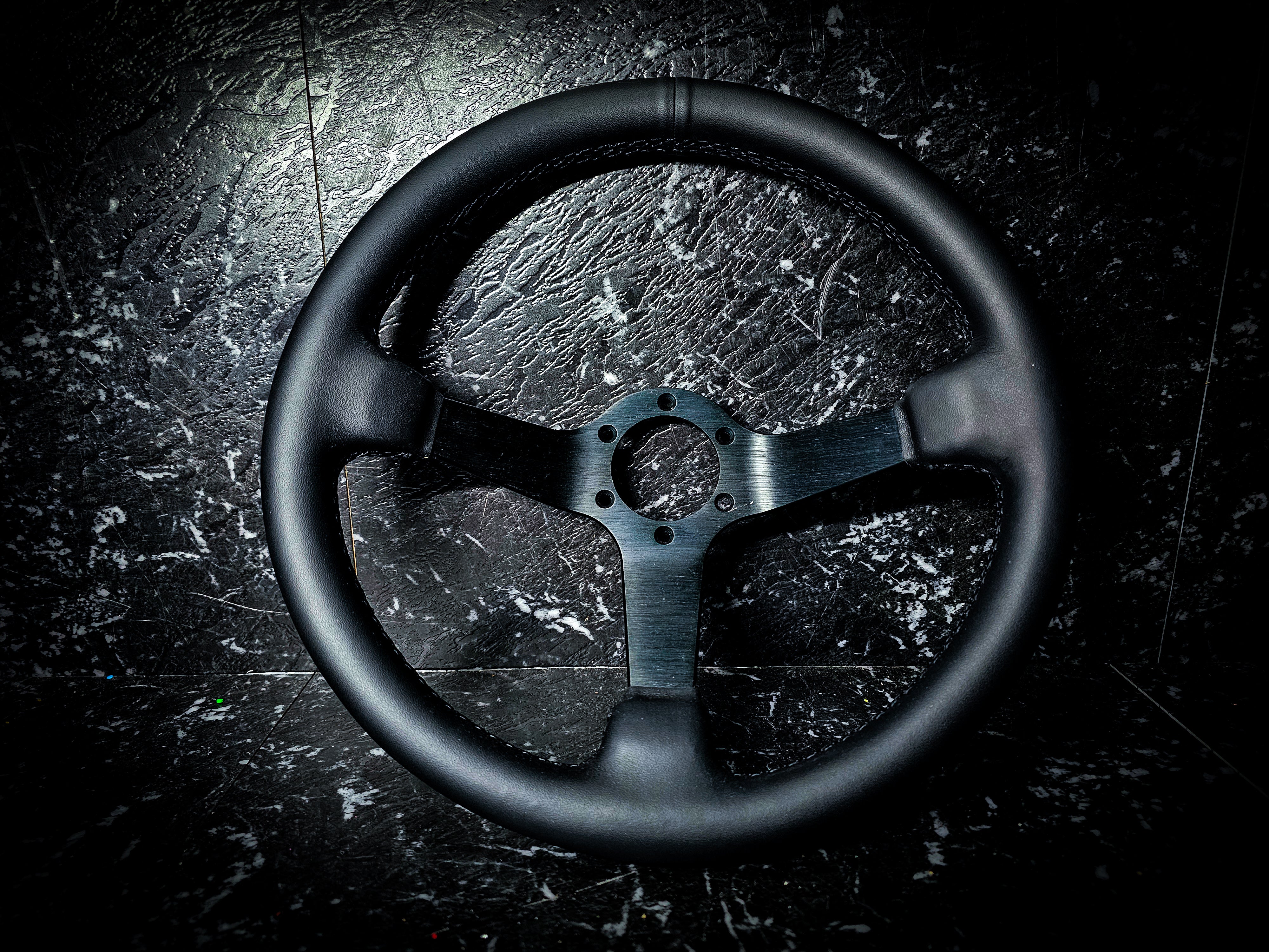 Triple Black Deep Dished Leather Steering Wheel