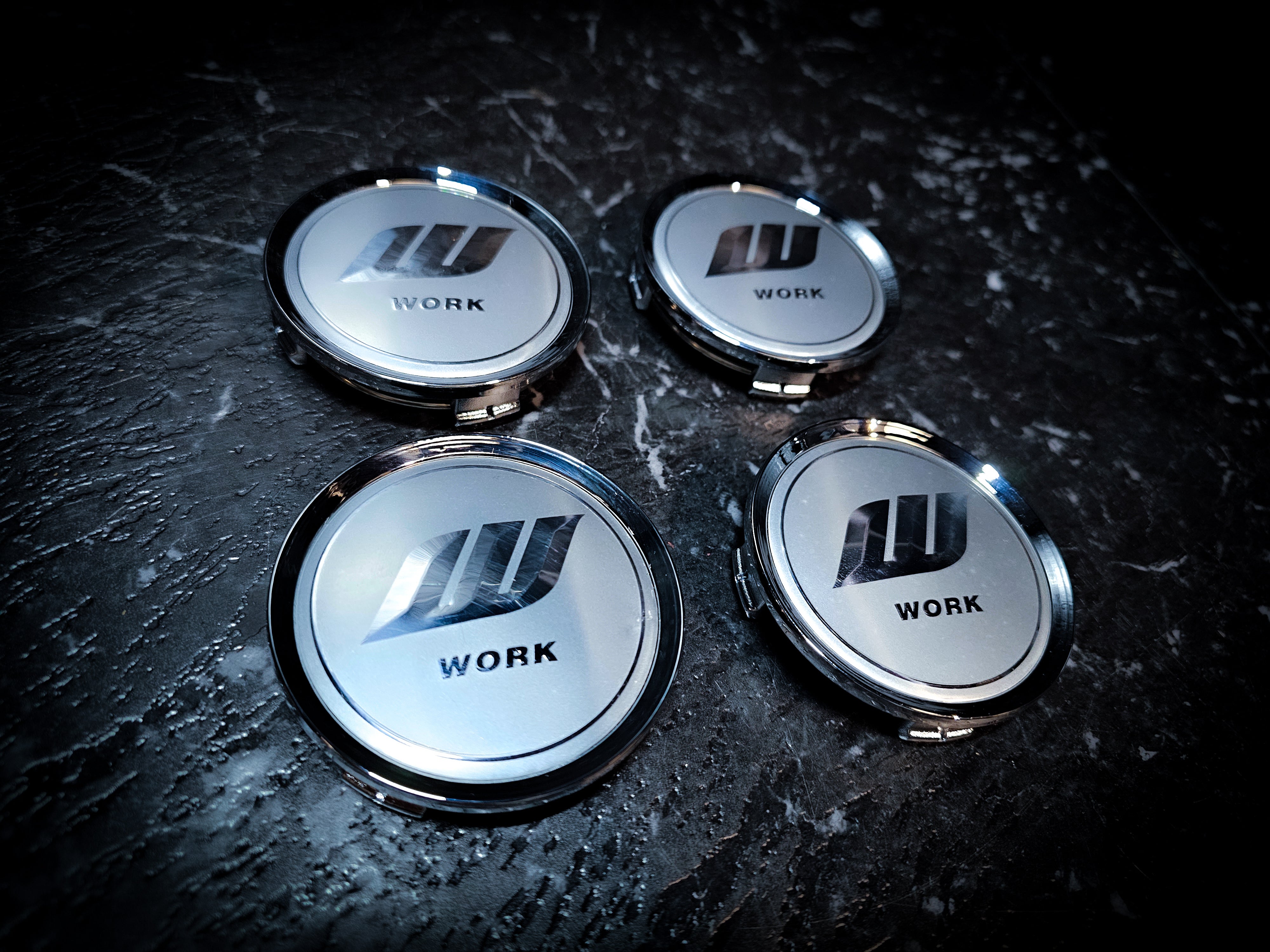 WORK Style Silver Lifted Logo Meister S1 3P Double Silver Centre Caps (early generation)