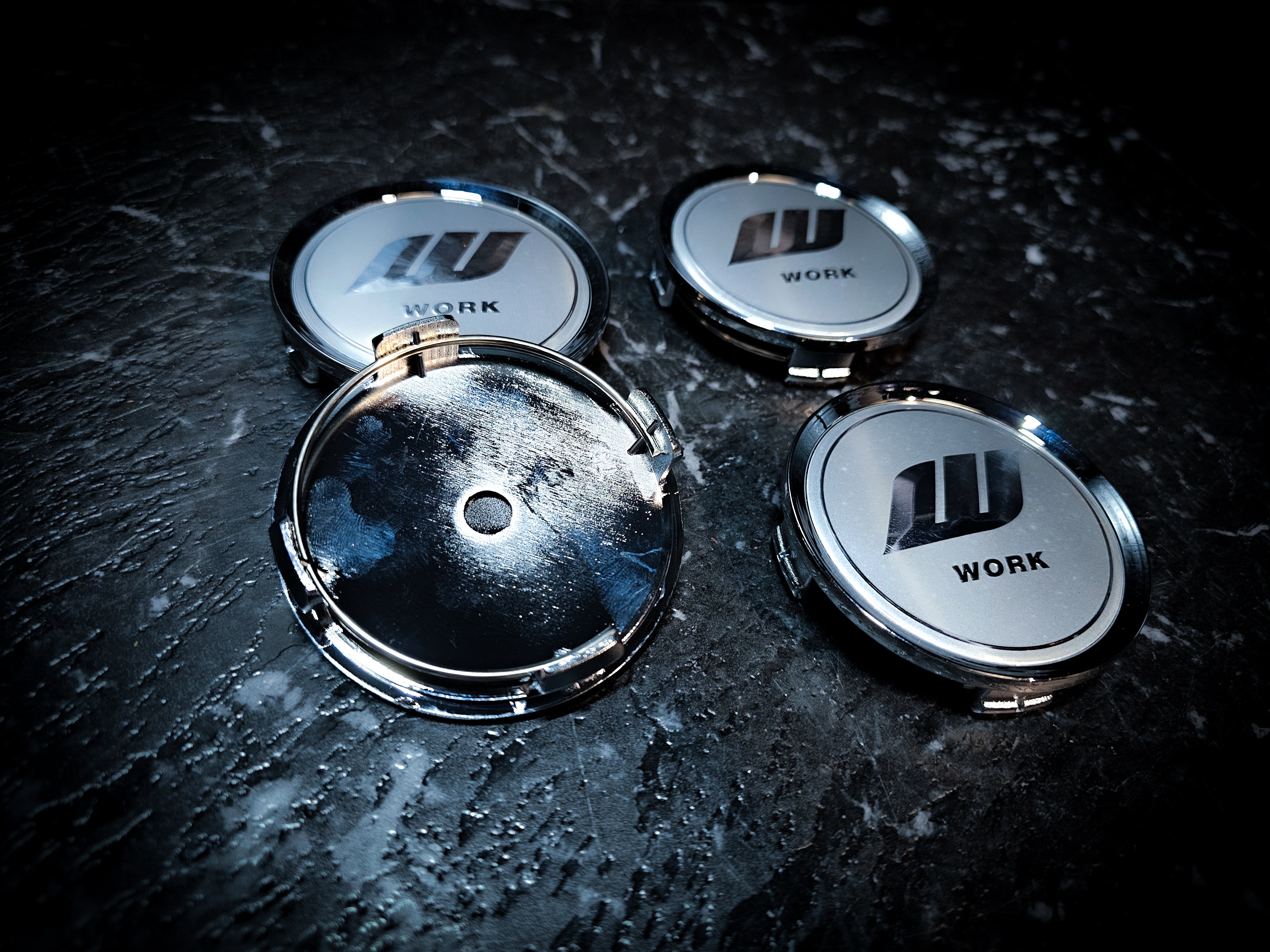 WORK Style Silver Lifted Logo Meister S1 3P Double Silver Centre Caps (early generation)