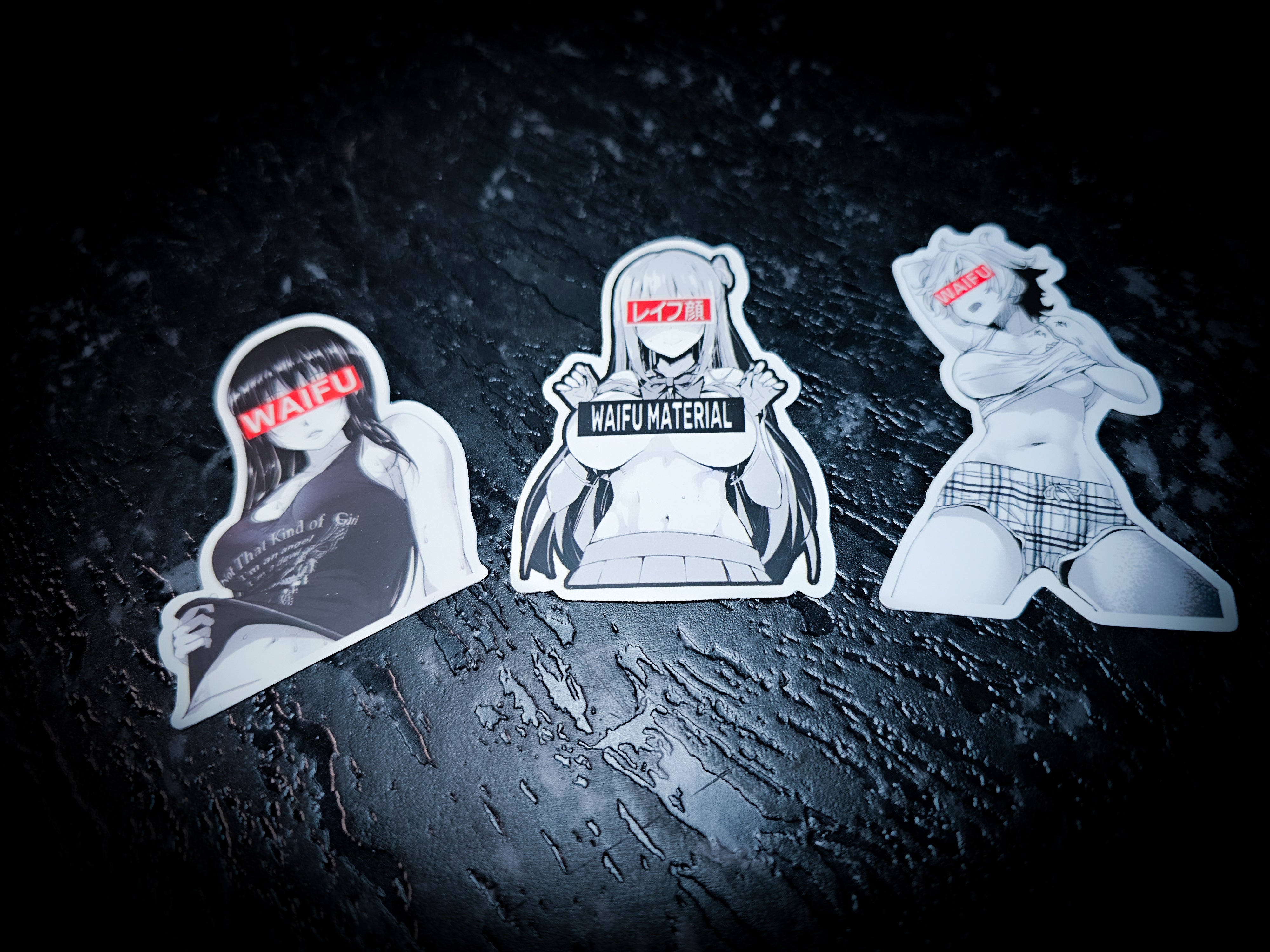 Black And White Anime Waifu Cluster Decal 3 Pack