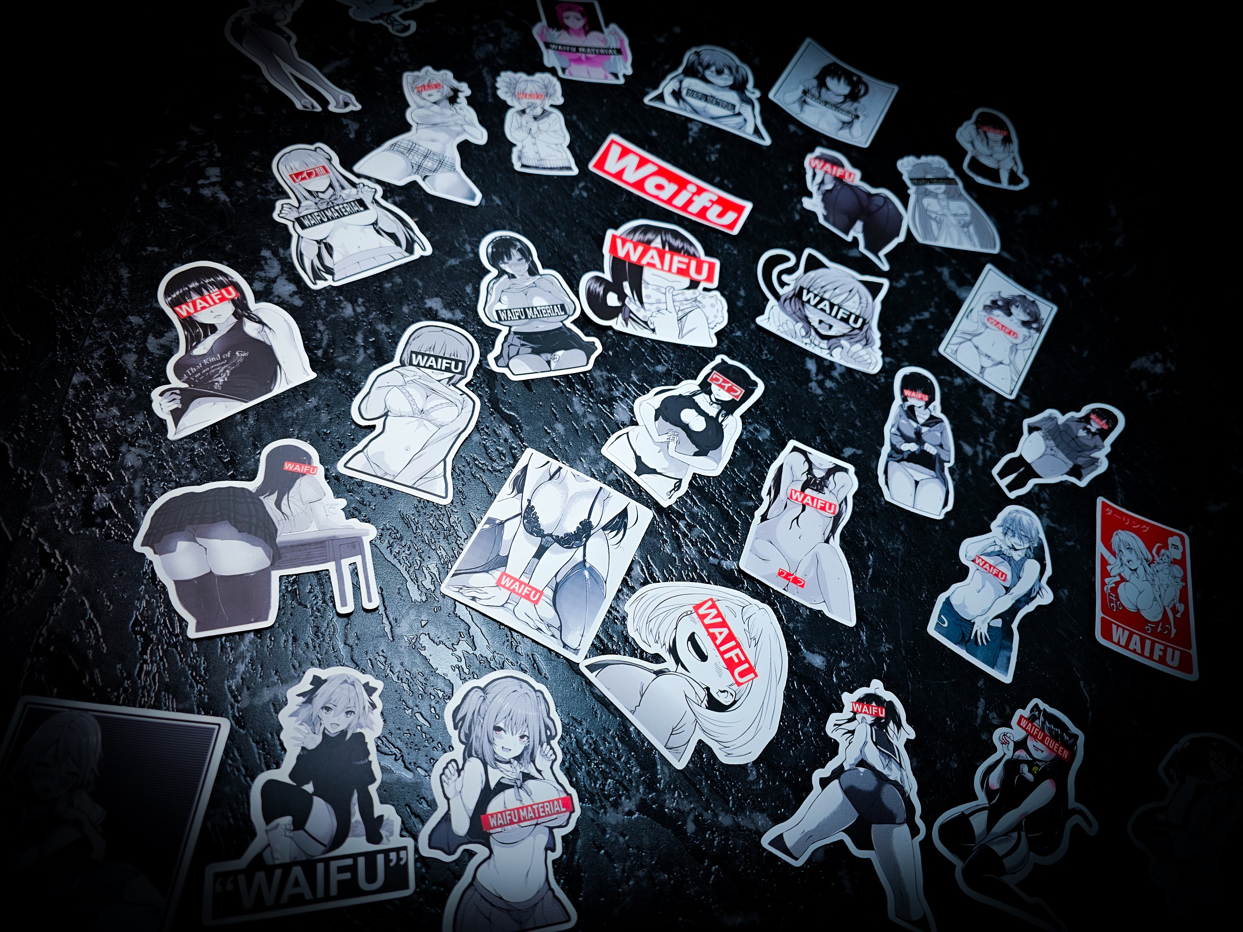 Black And White Anime Waifu Cluster Decal 3 Pack