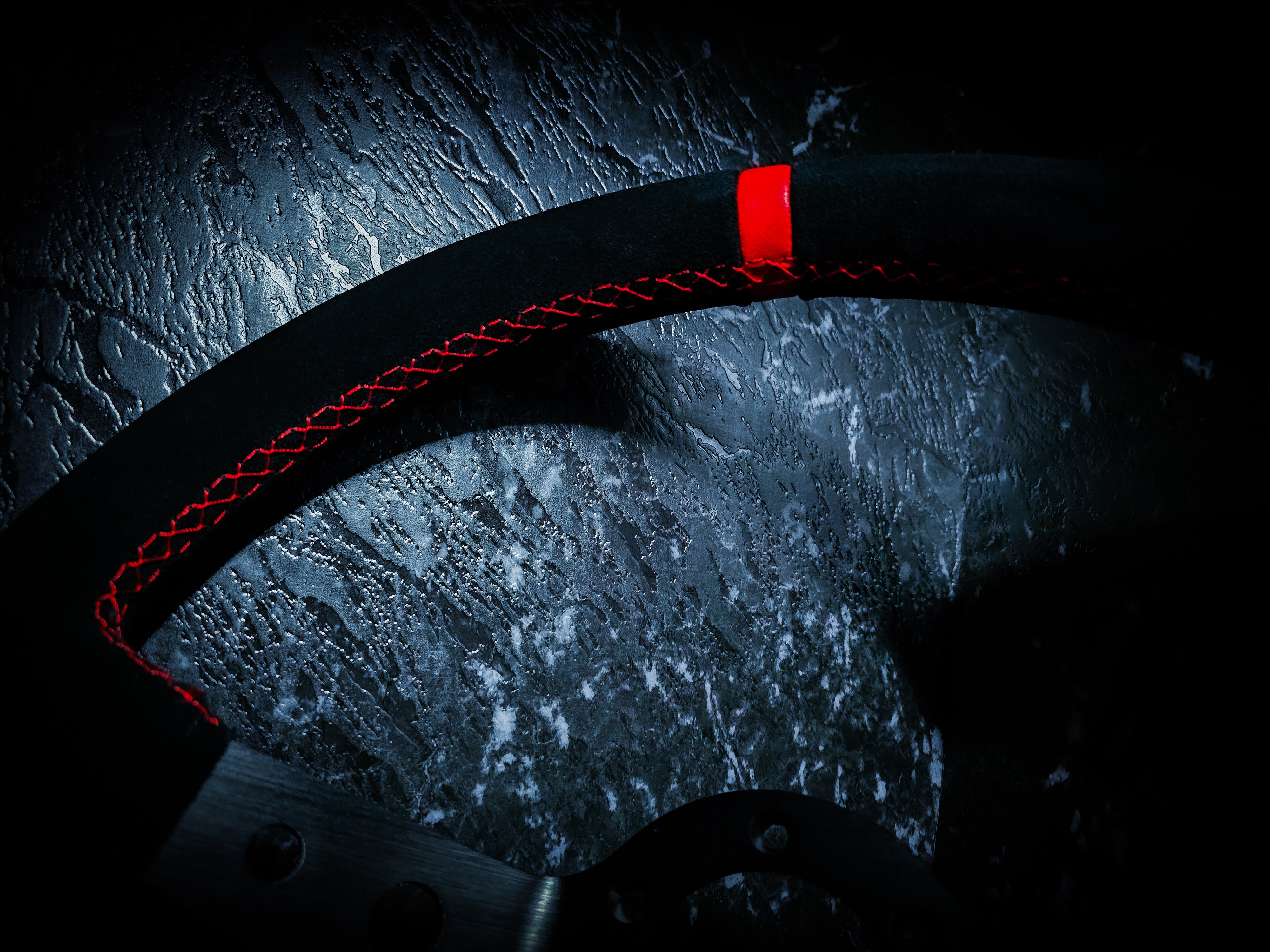 Black Red Lined And Stitched Deep Dished Suade Steering Wheel