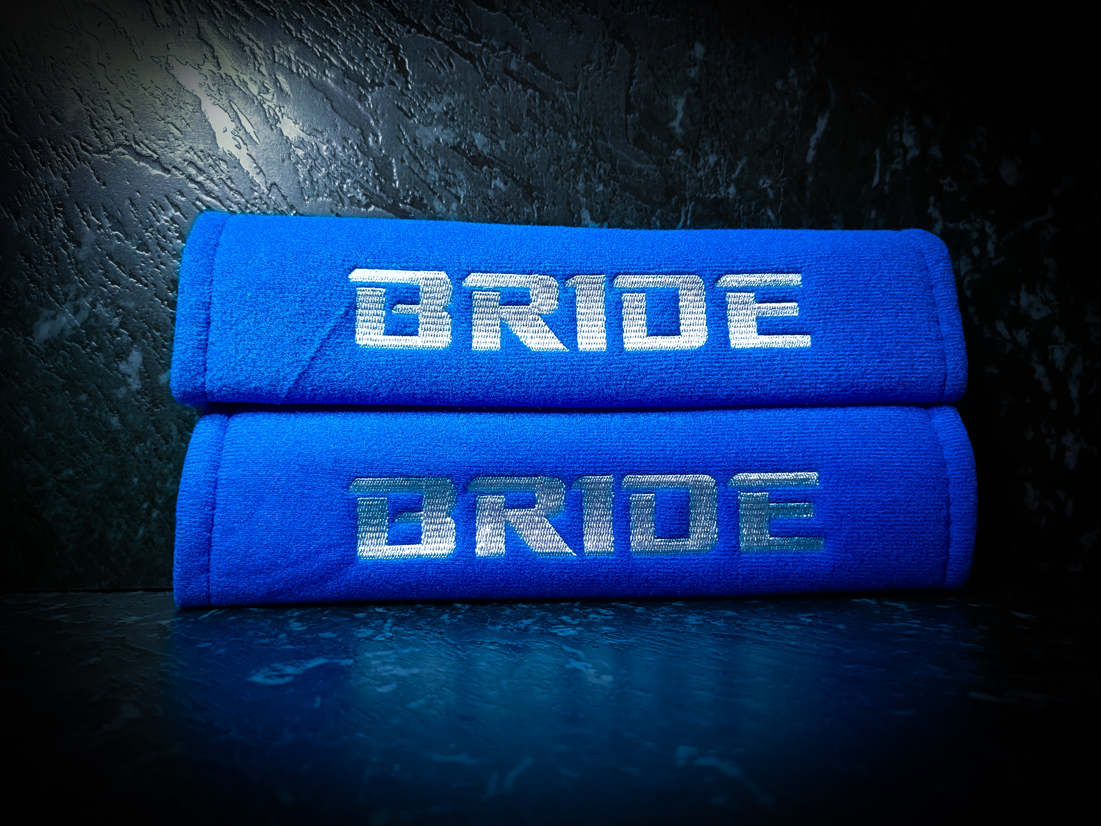 BRIDE Embroidered Blue Seat Belt Covers