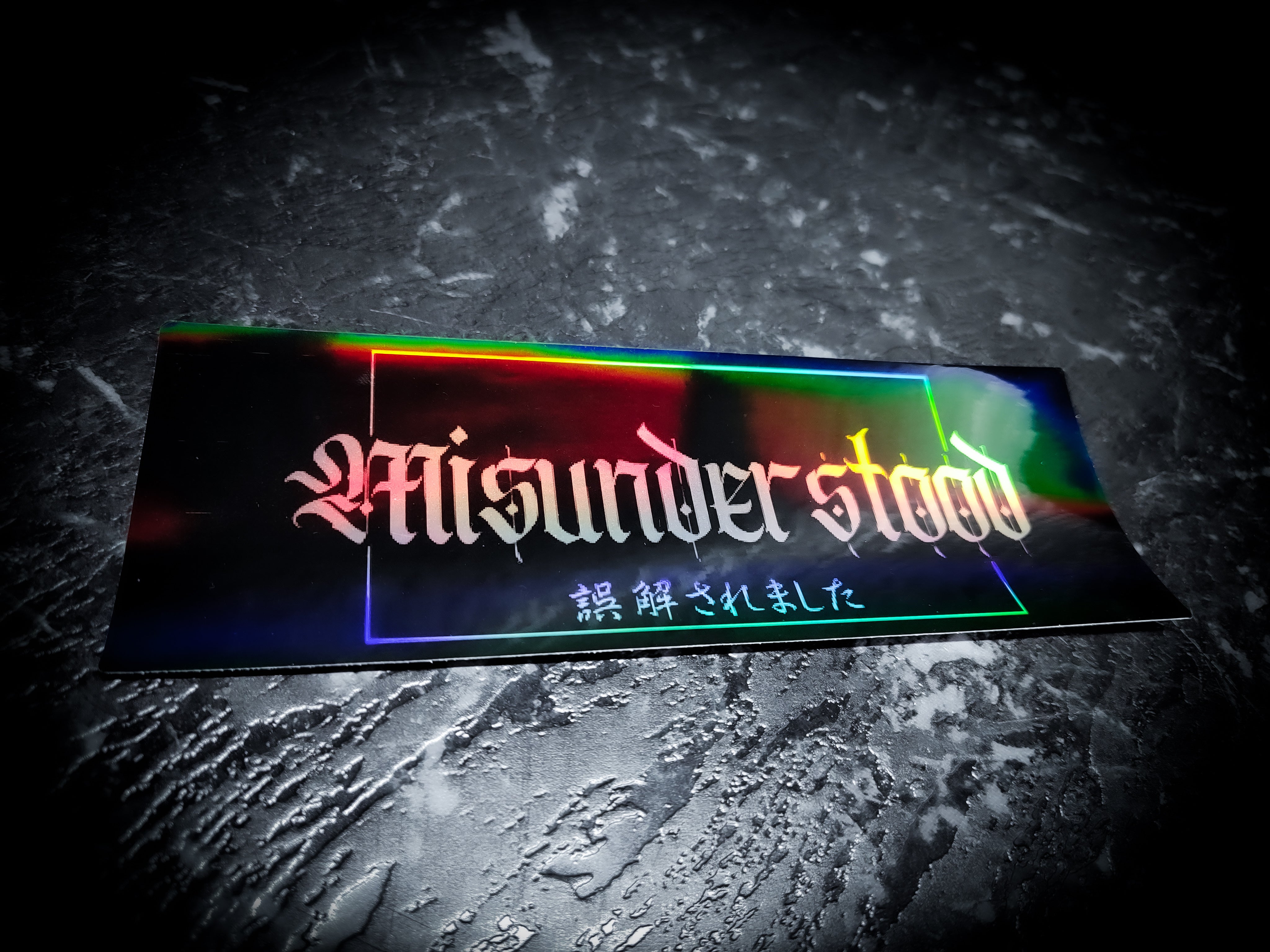 "Misunderstood" Black Holographic Reflective Slap Sticker