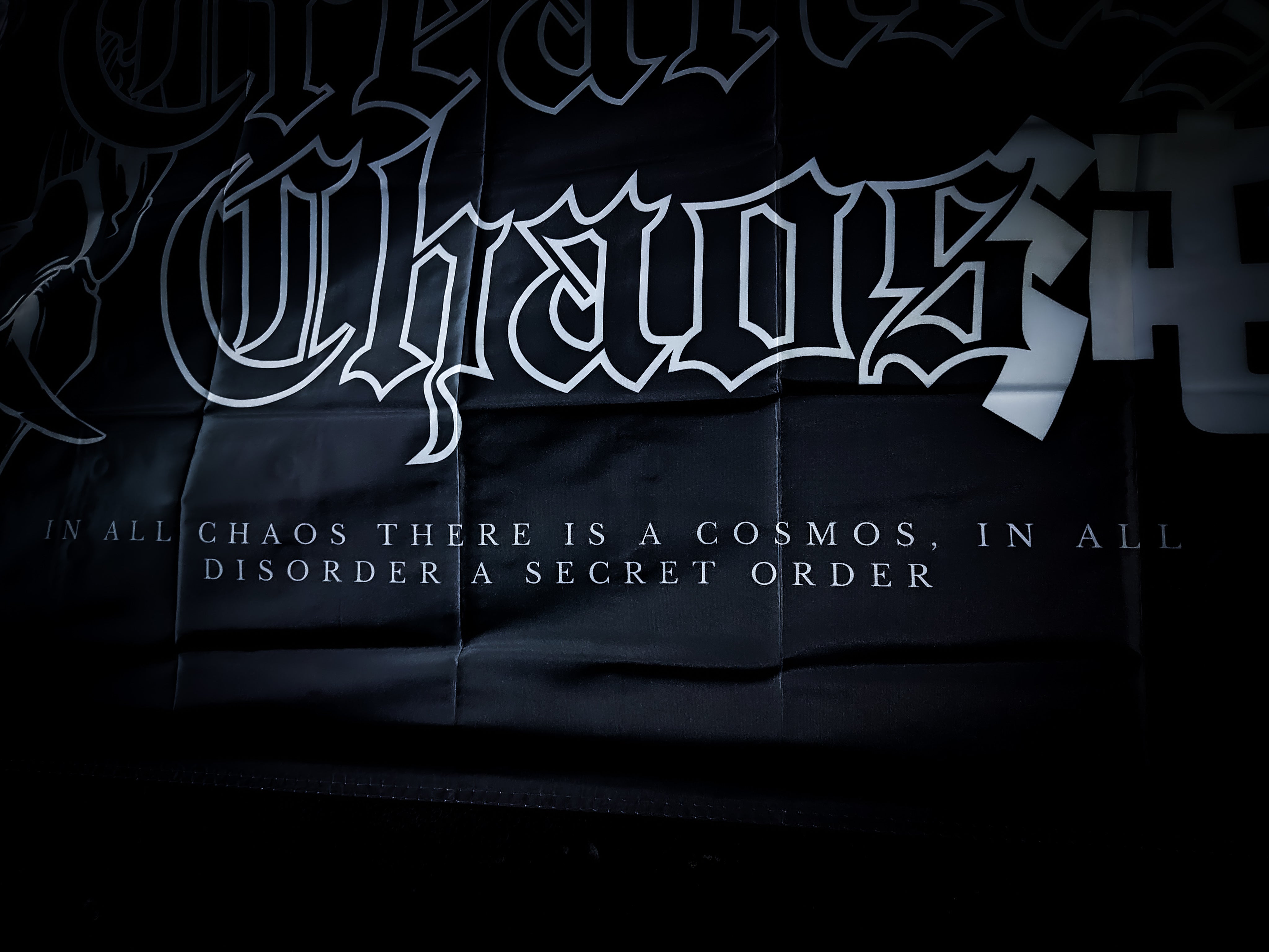 Creating Chaos "In all chaos is a cosmos, in all disorder a secret order" Workshop Banner Flag