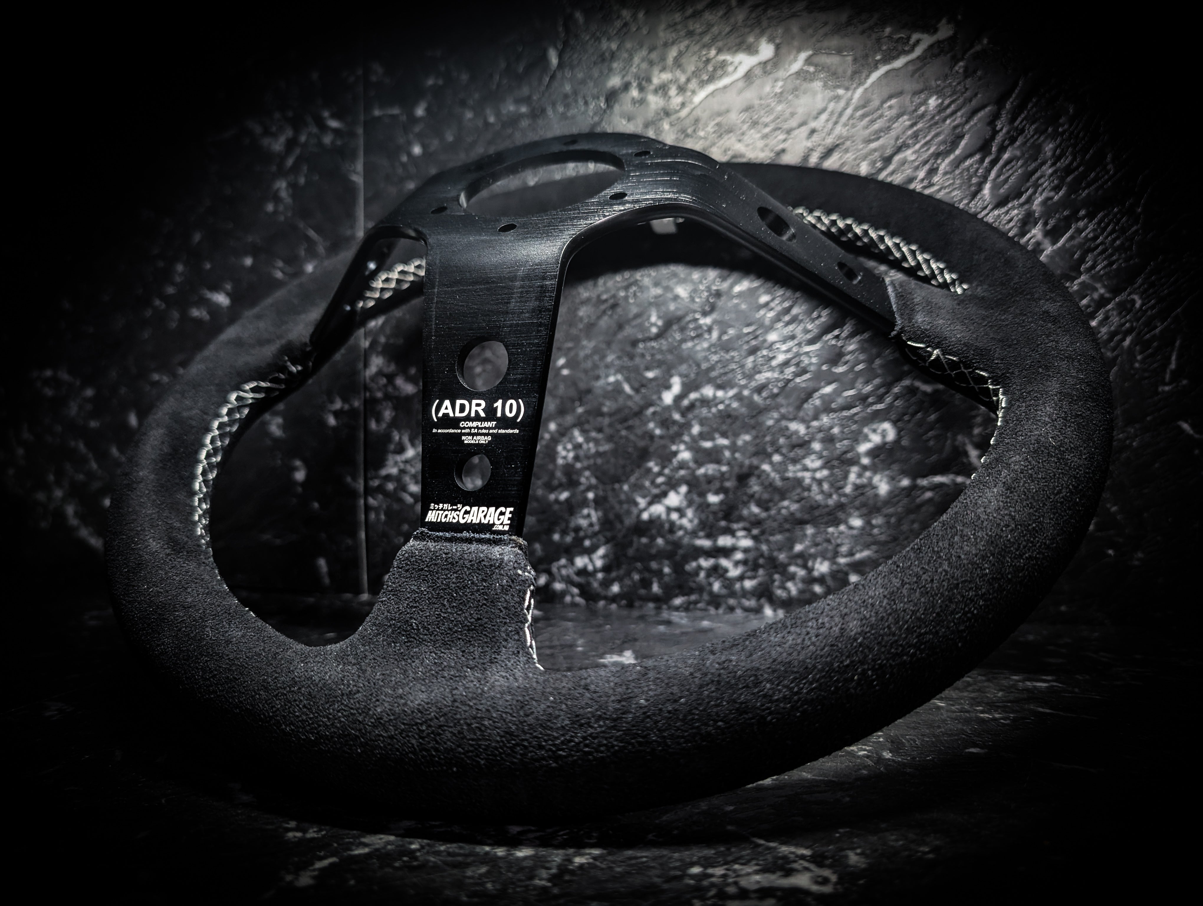 White Stitch • Black Alcantara Deep Dished 350mm Steering Wheel