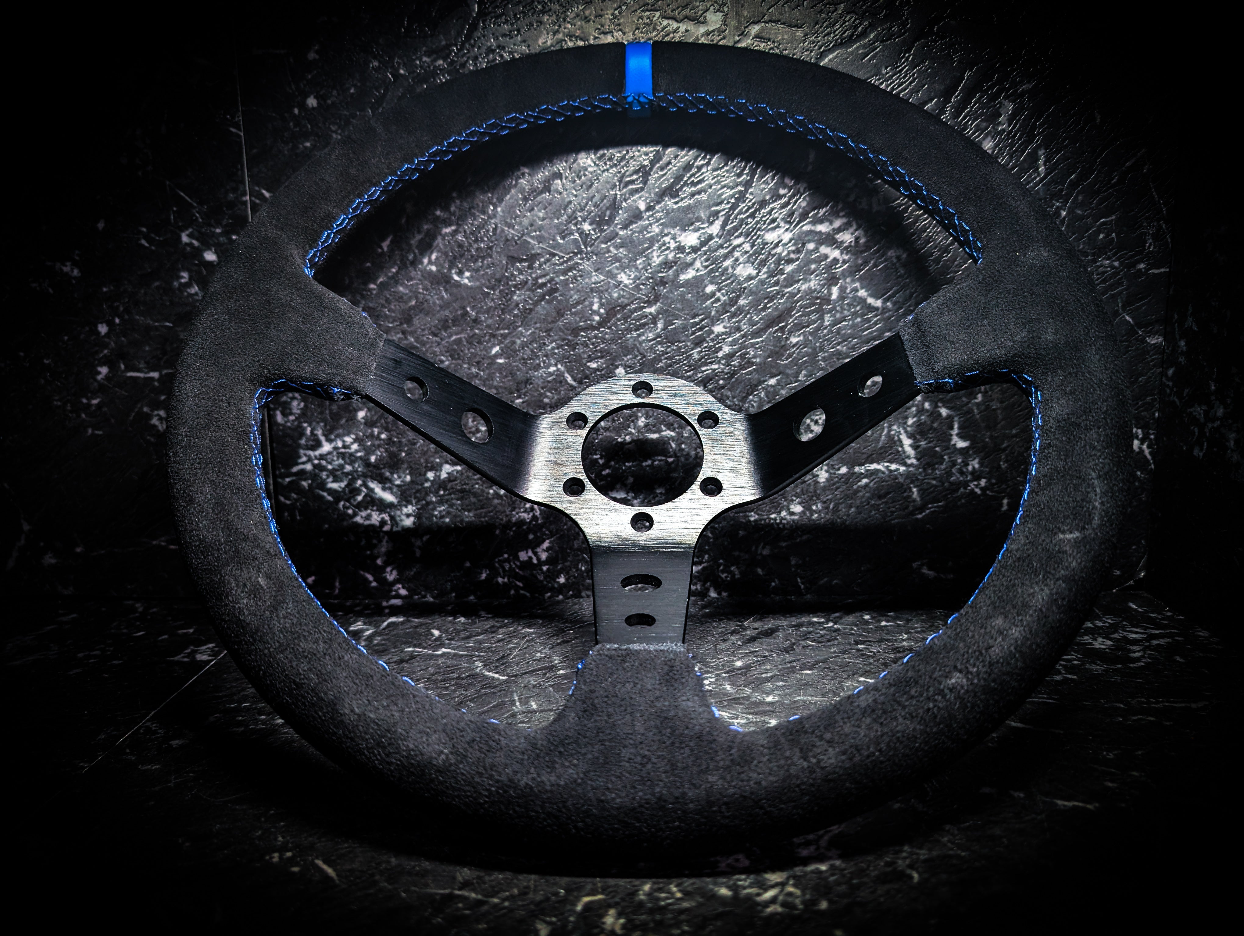 Blue Stitch • Black Alcantara Deep Dished 350mm Steering Wheel