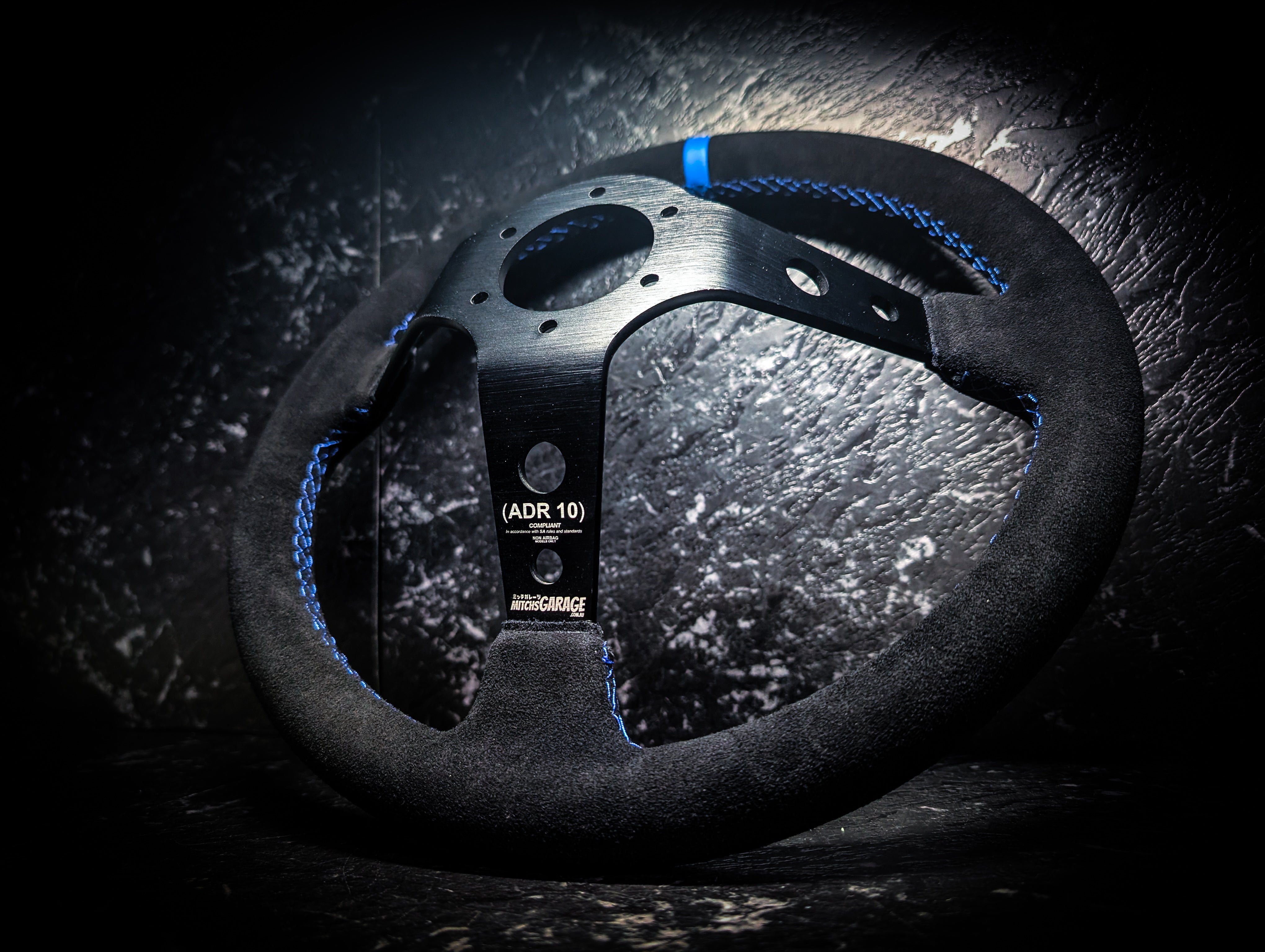 Blue Stitch • Black Alcantara Deep Dished 350mm Steering Wheel