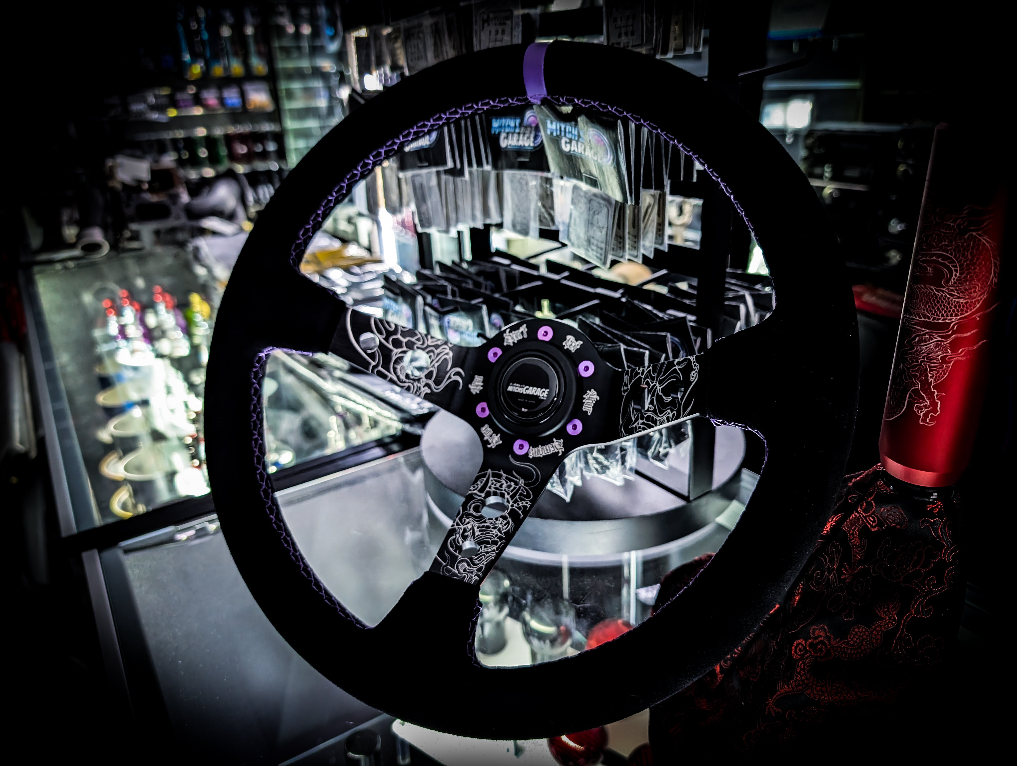 LIMITED EDITION "Don't let your demons drive you" Deep Dished Suade/Alcantara Purple Stitch Steering Wheel