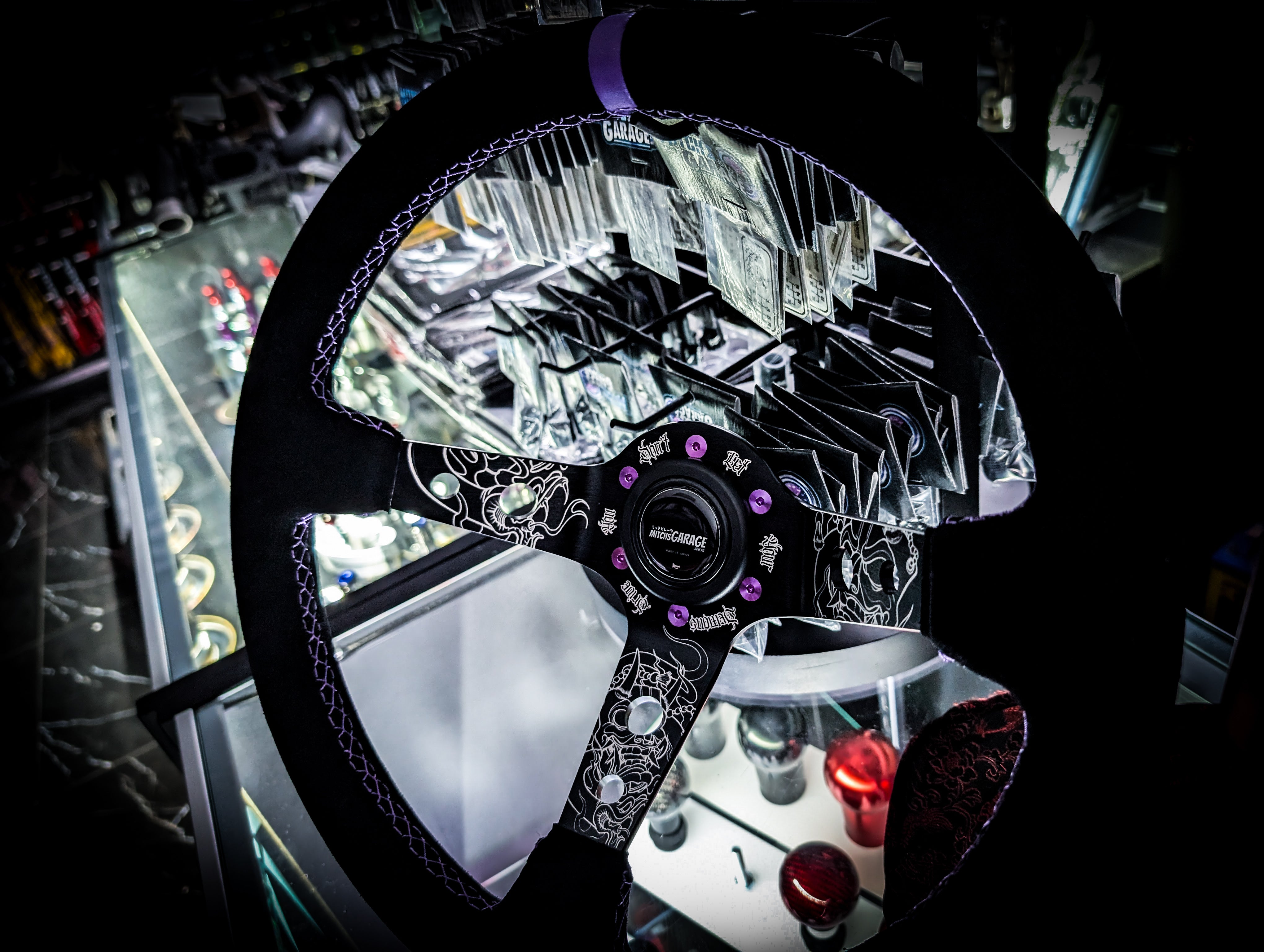 LIMITED EDITION "Don't let your demons drive you" Deep Dished Suade/Alcantara Purple Stitch Steering Wheel