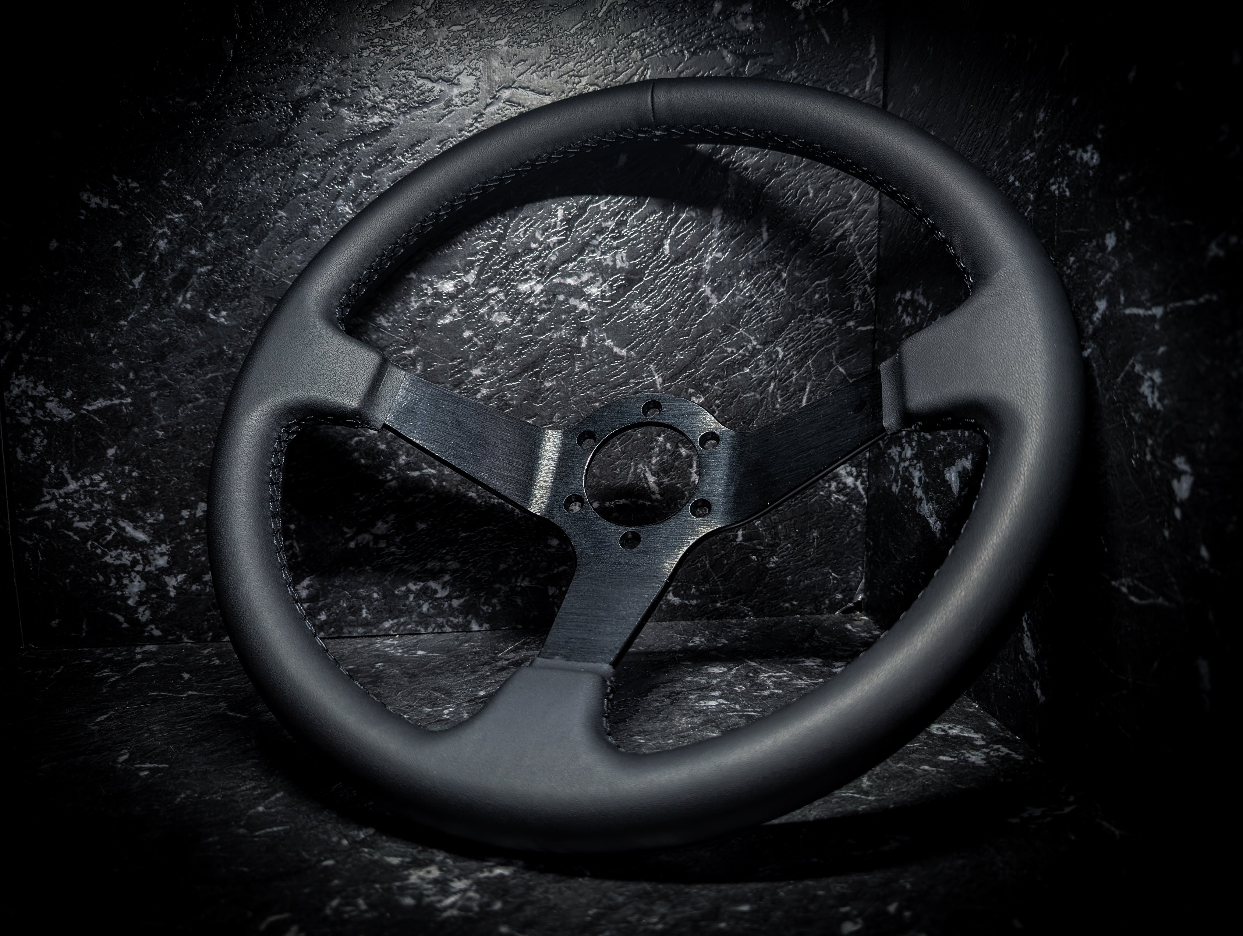 Triple Black Deep Dished Leather Steering Wheel
