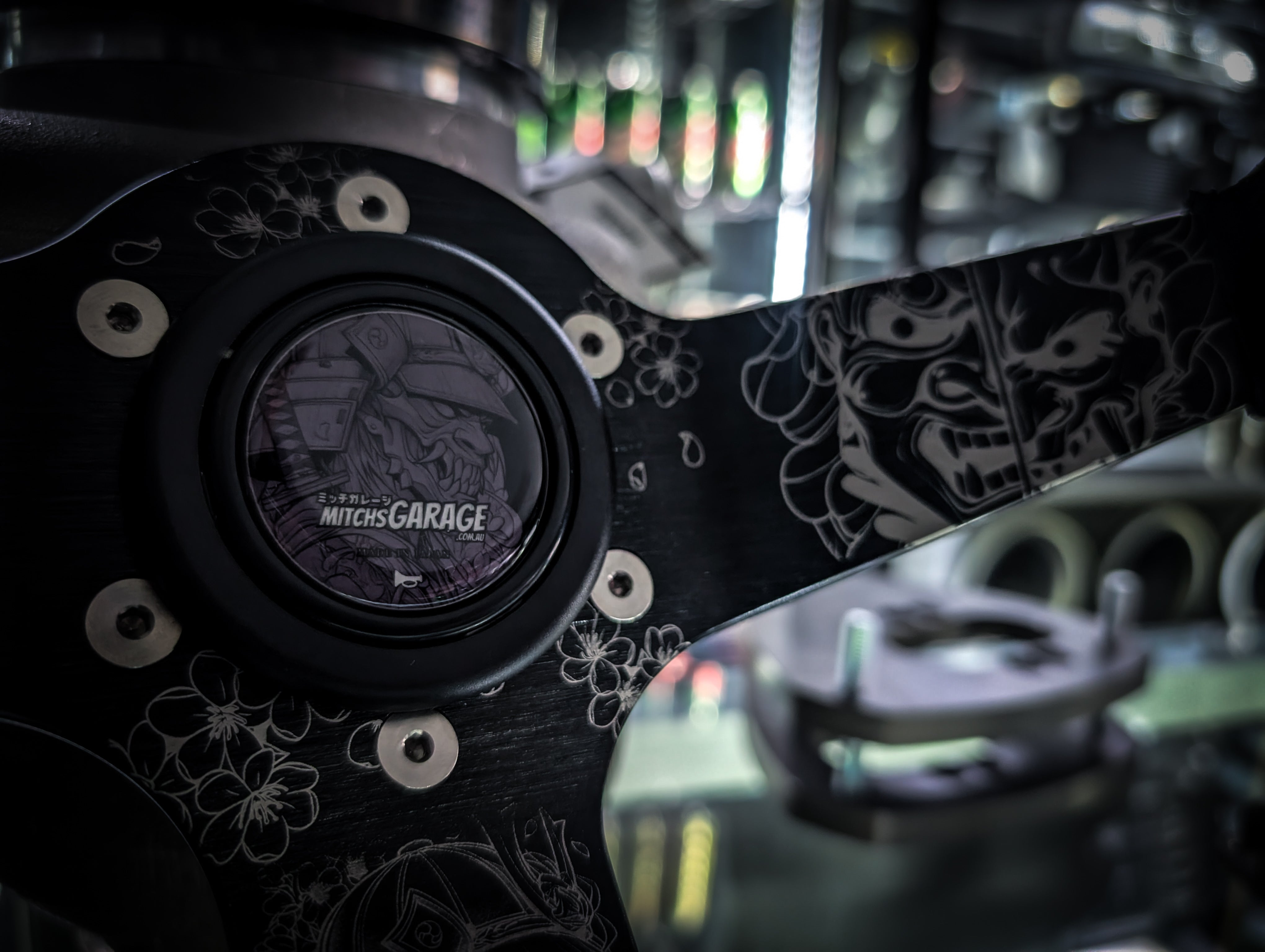 Traditional Japanese Hannya Mask Lazer Etched Deep Dished Alcantara Suade Steering Wheel