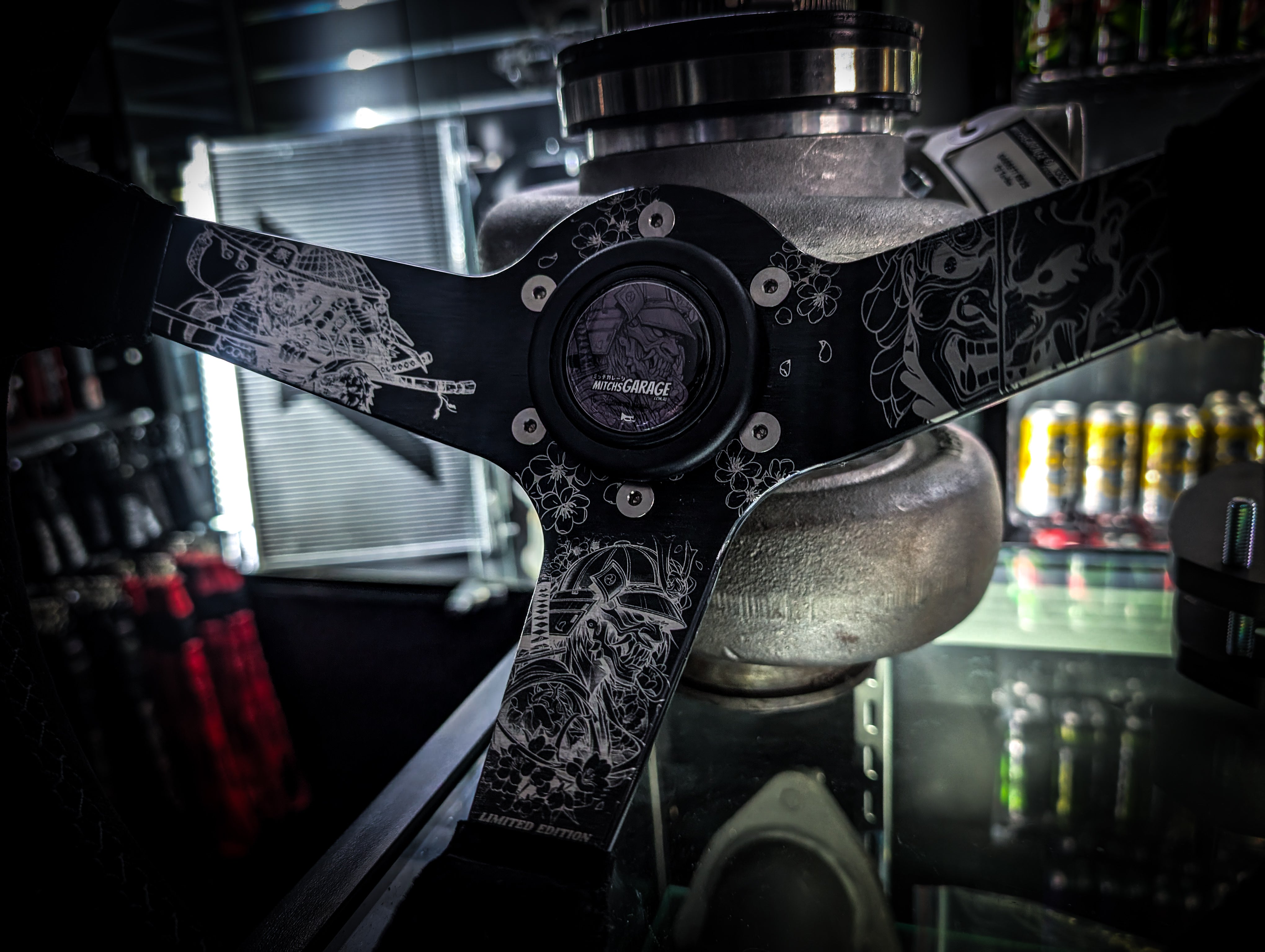 Traditional Japanese Hannya Mask Lazer Etched Deep Dished Alcantara Suade Steering Wheel