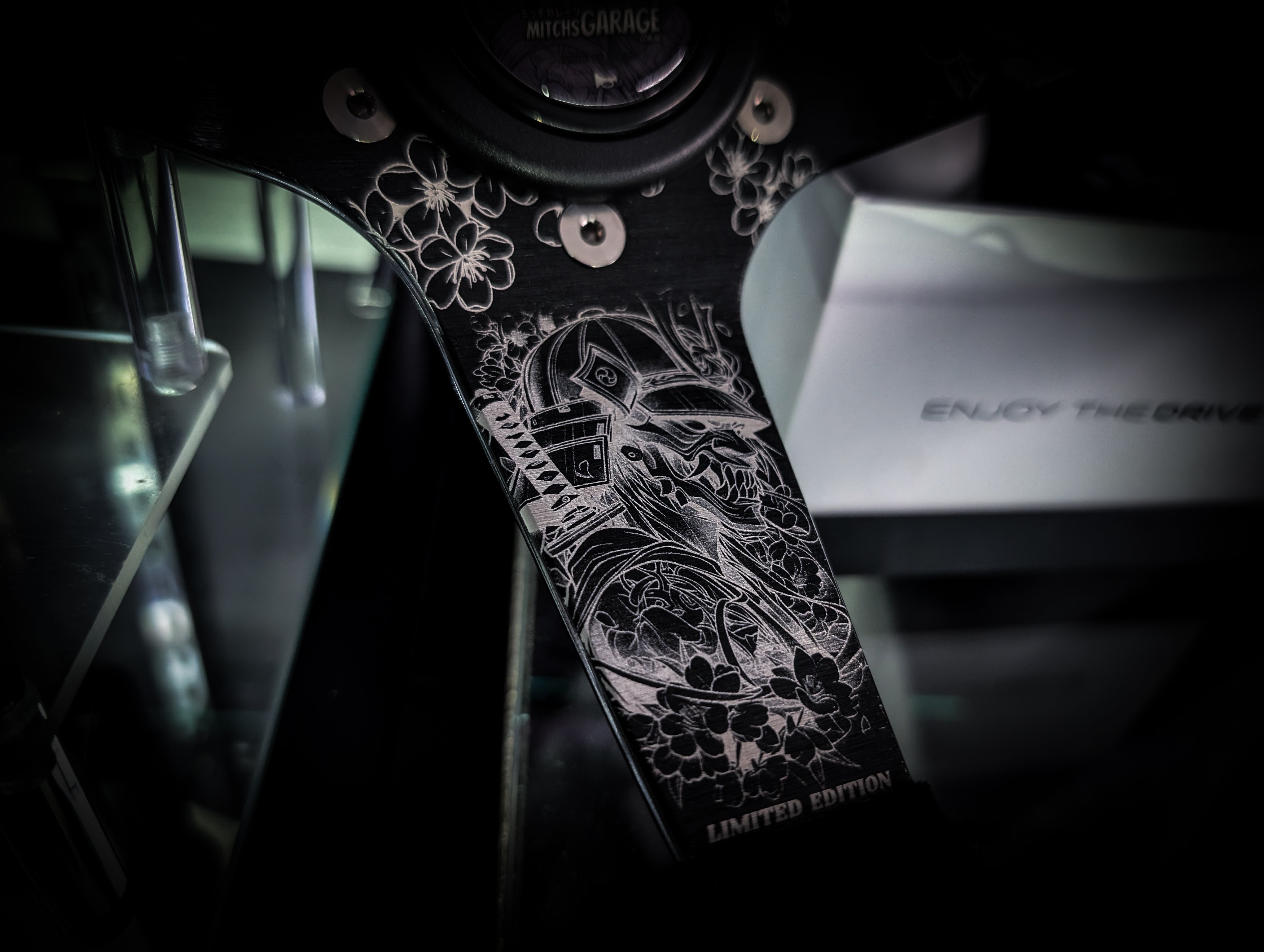 Traditional Japanese Hannya Mask Lazer Etched Deep Dished Alcantara Suade Steering Wheel
