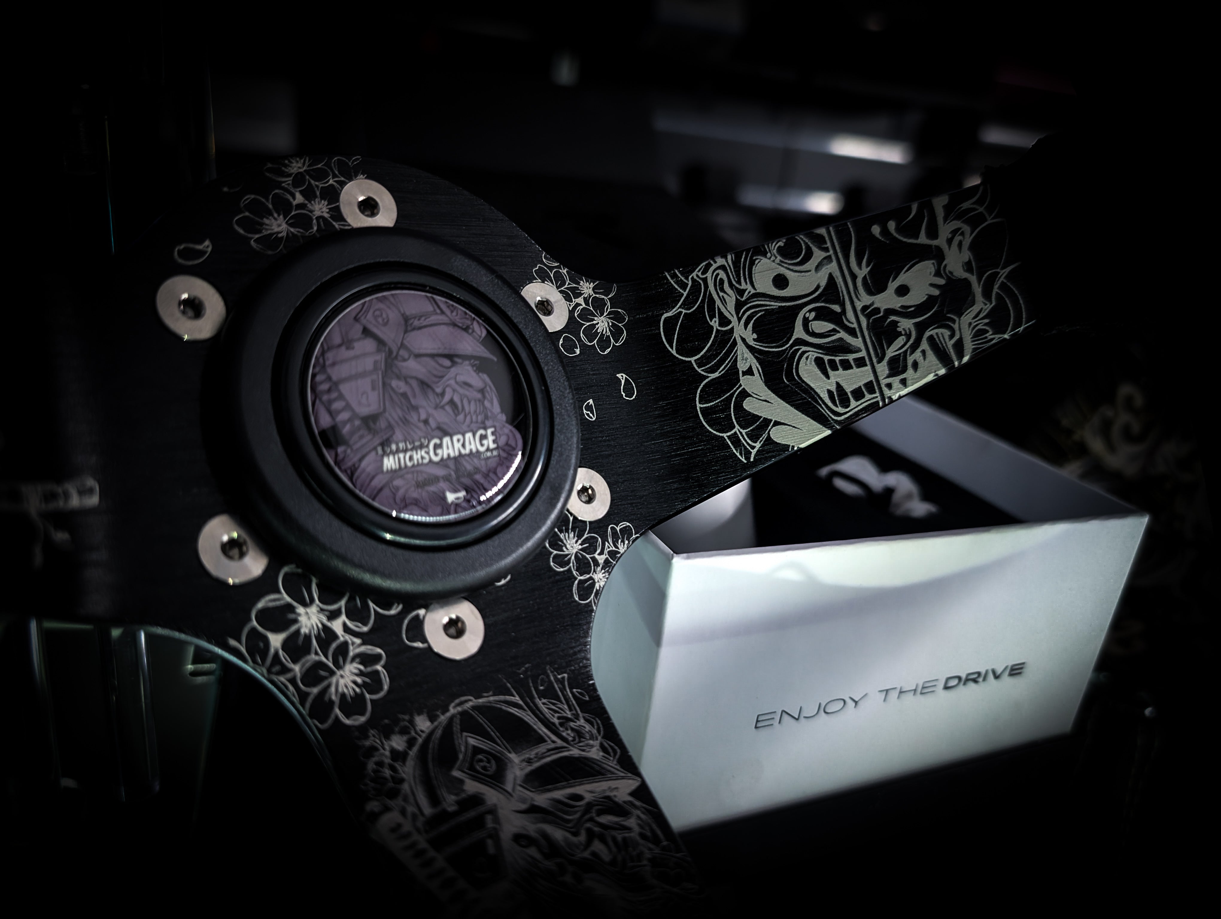 Traditional Japanese Hannya Mask Lazer Etched Deep Dished Alcantara Suade Steering Wheel