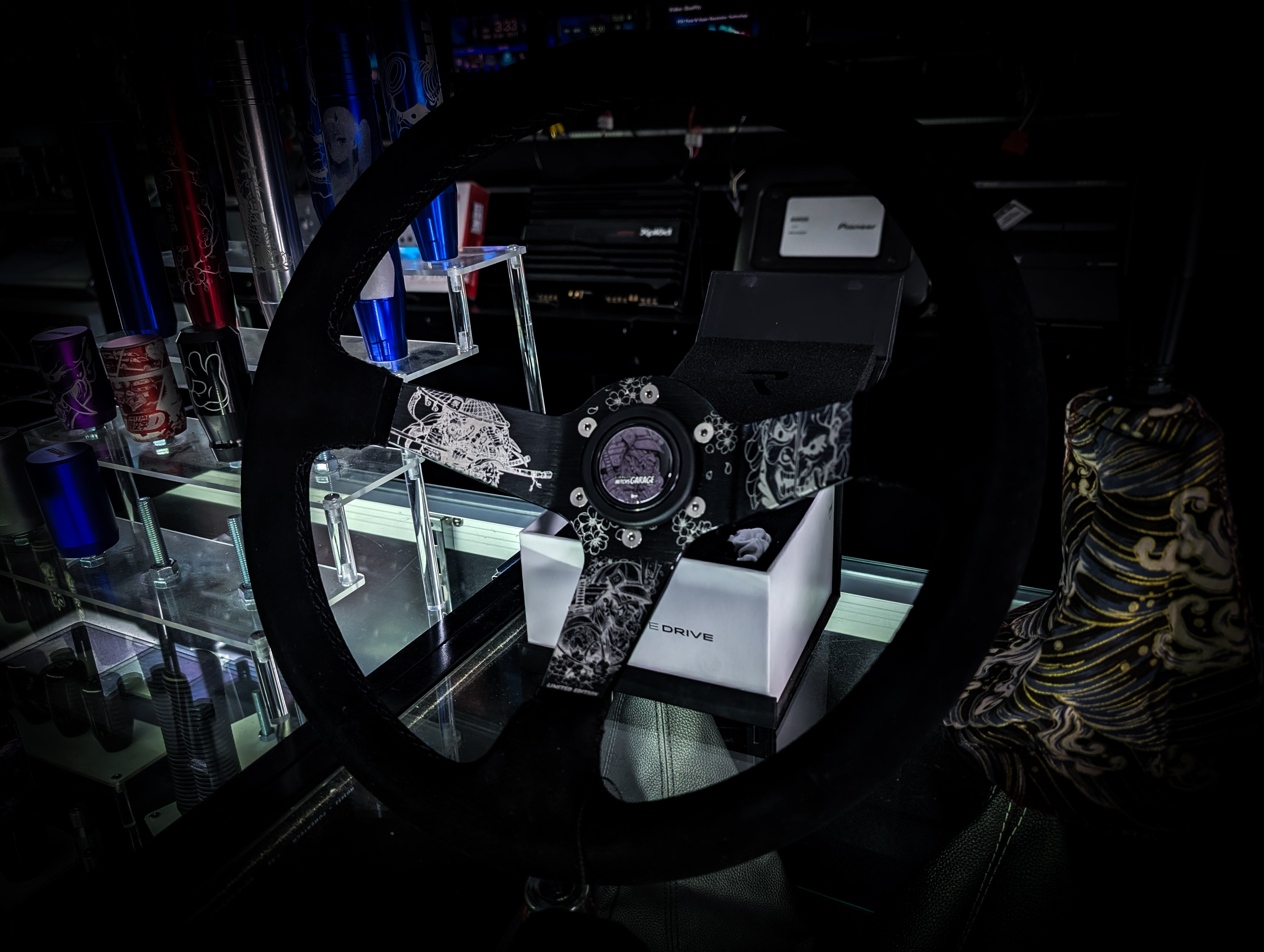 Traditional Japanese Hannya Mask Lazer Etched Deep Dished Alcantara Suade Steering Wheel