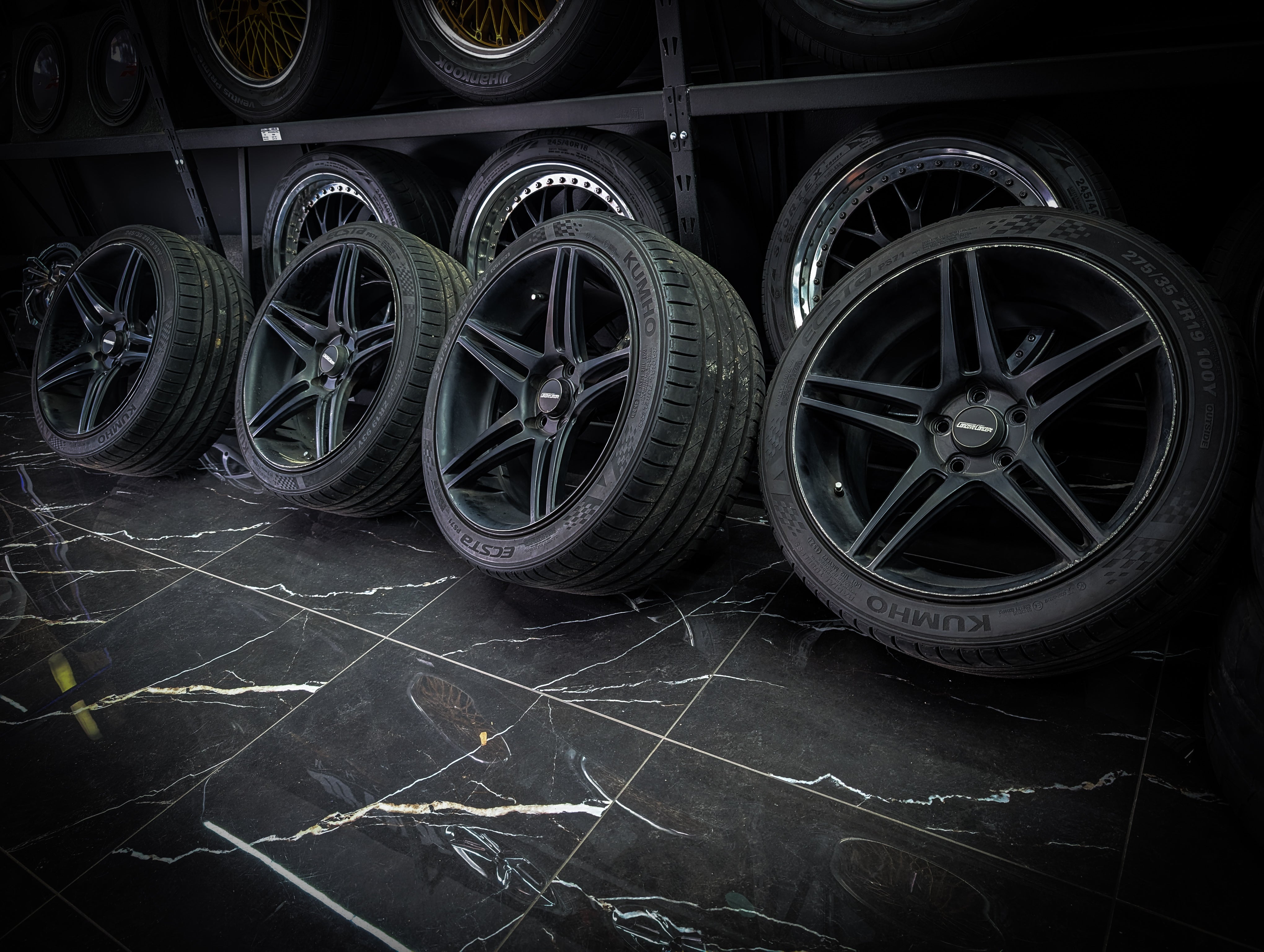 19" Satin Black Concept Concave Staggered Wheels x 4