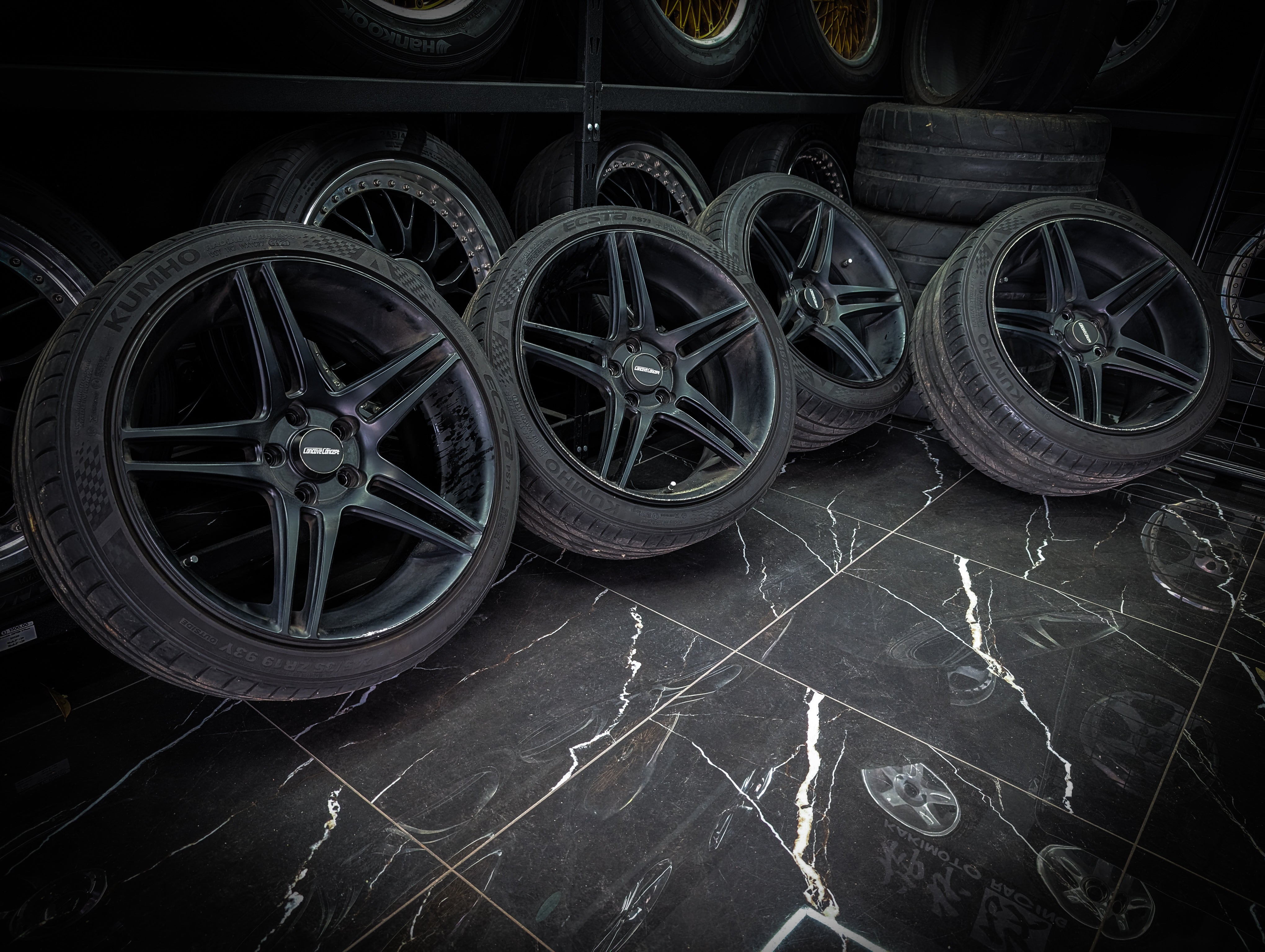 19" Satin Black Concept Concave Staggered Wheels x 4