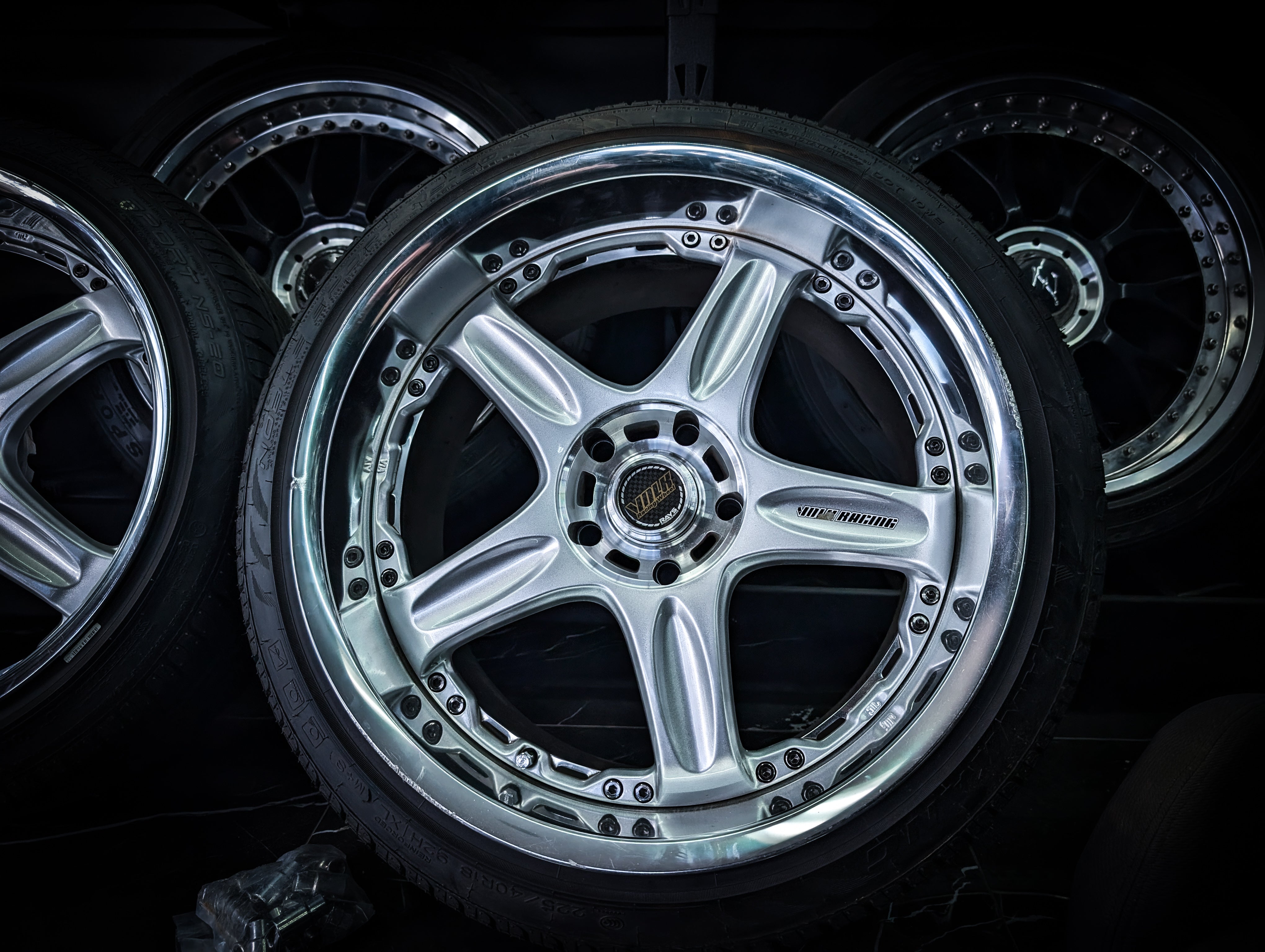 18" VOLK RAYS GTC Face 1 High Bright Silver 2 Piece Wheels x 4