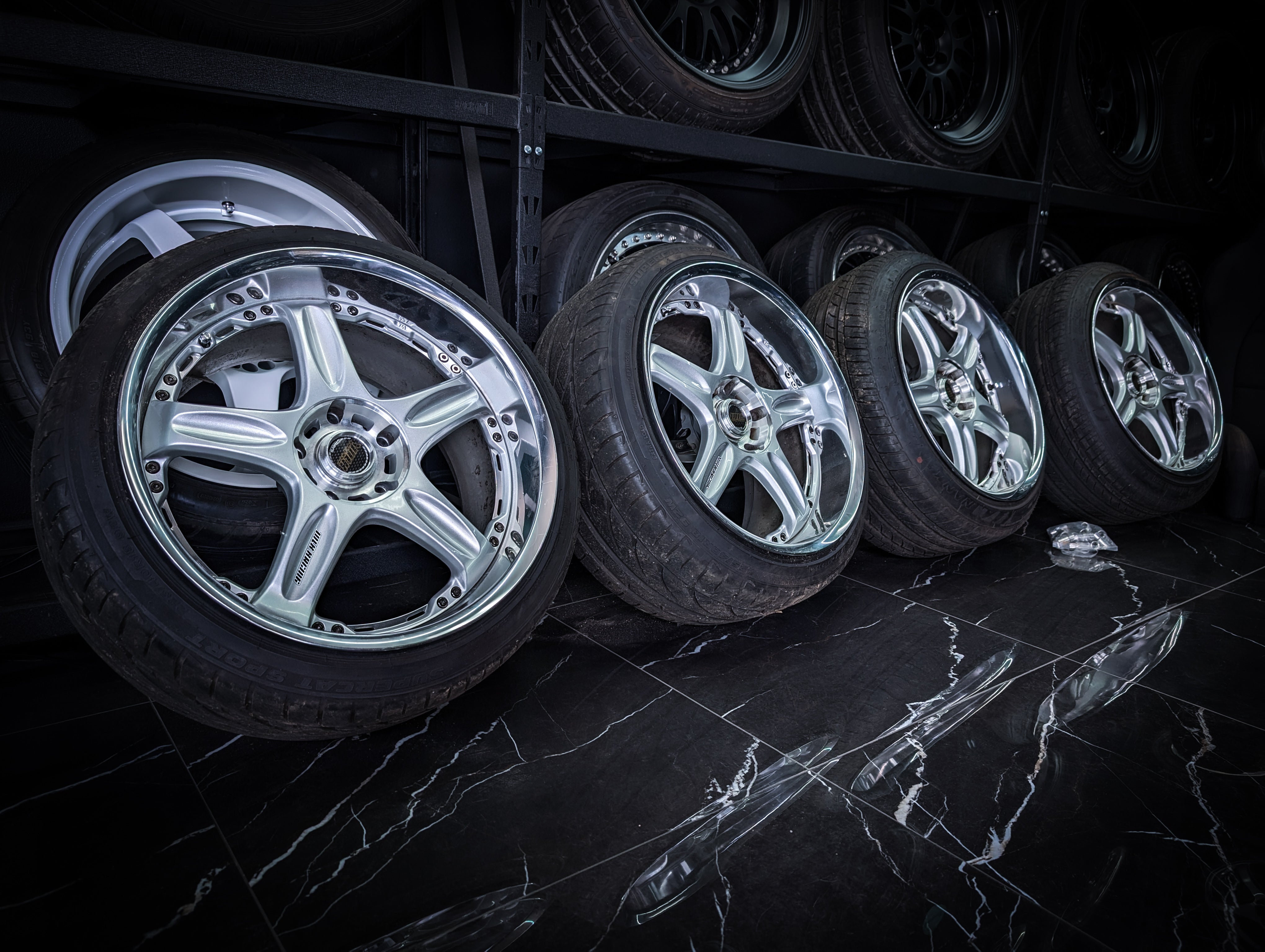 18" VOLK RAYS GTC Face 1 High Bright Silver 2 Piece Wheels x 4