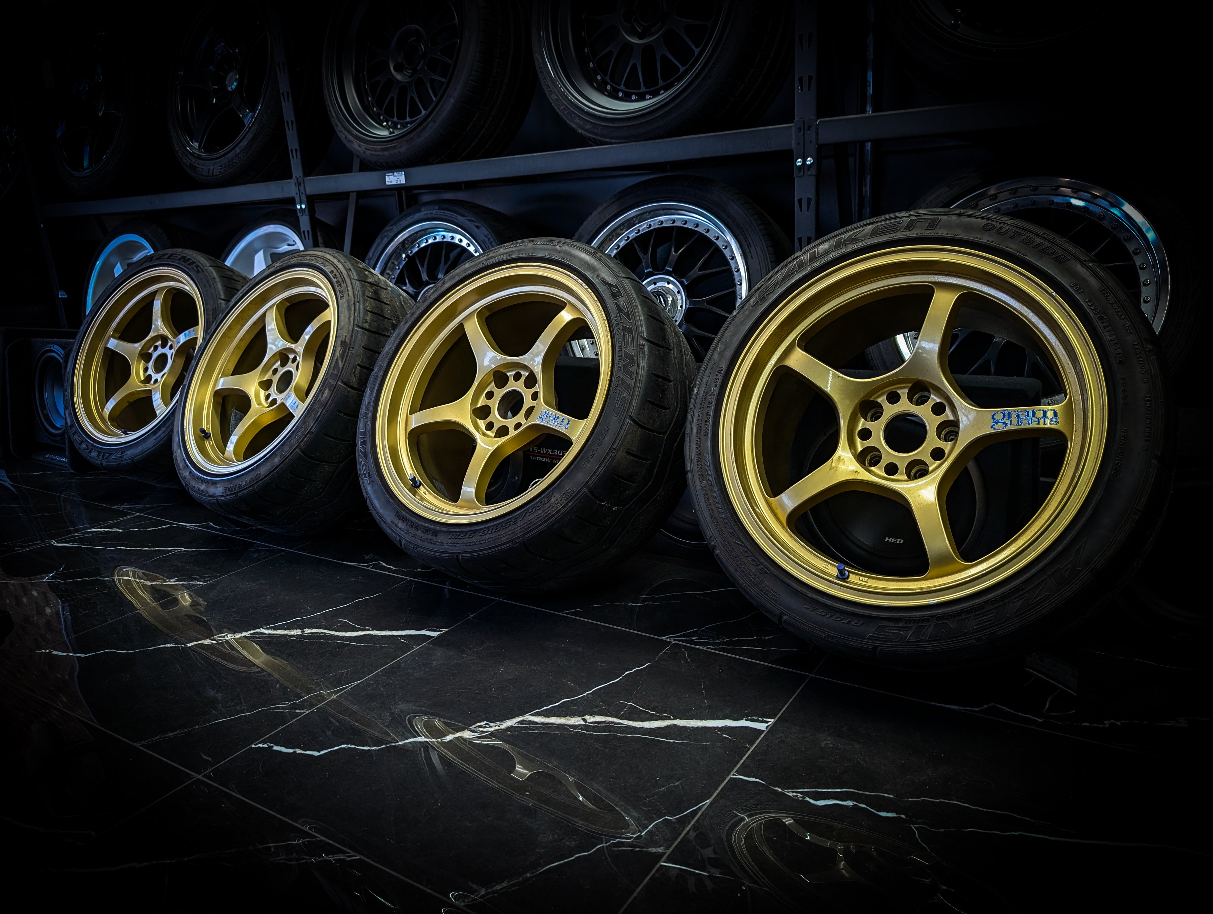 18" RAYS GRAM LIGHTS 57c Early Generation Gold Monoblock Wheels x 4