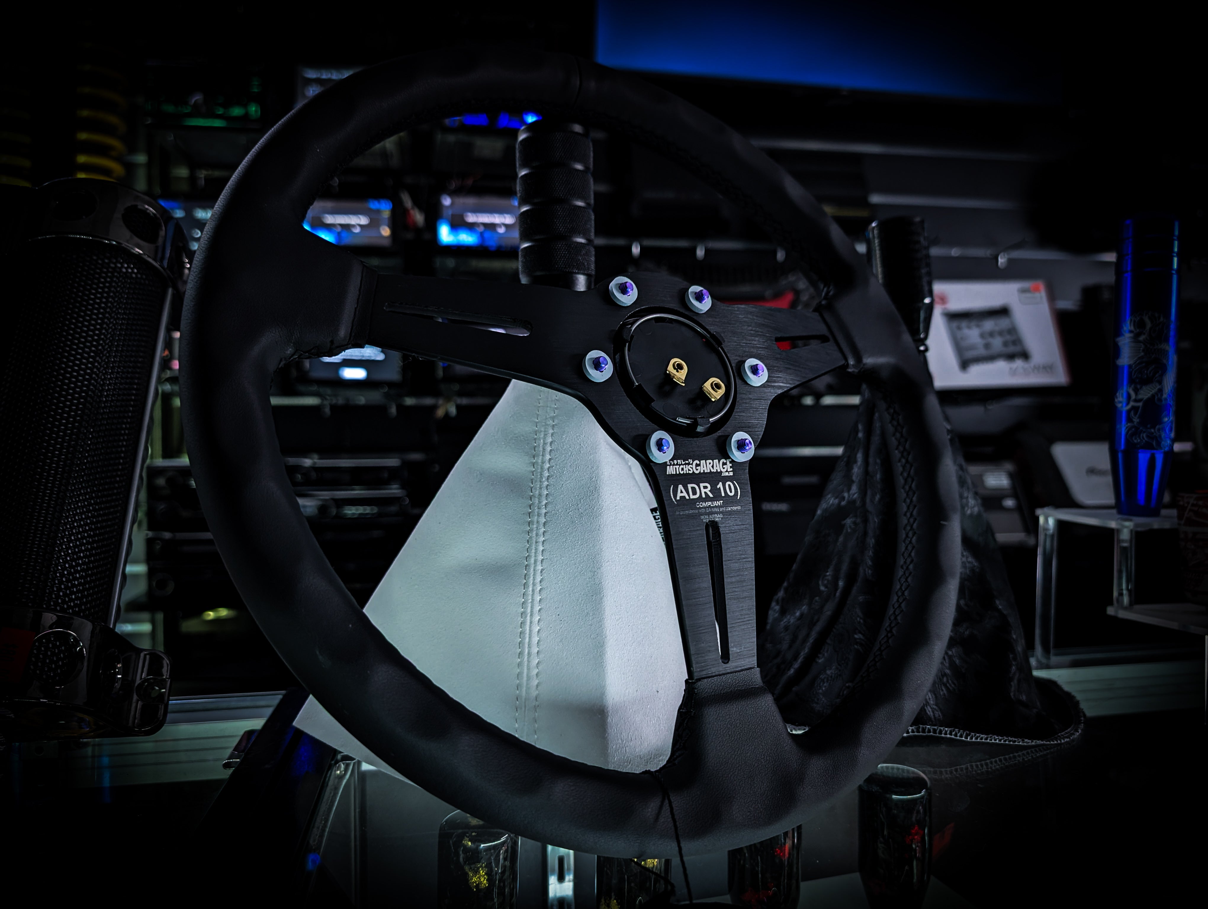 LAZER ETCHED Traditional Oni Mask Triple Black Leather Standard Steering Wheel