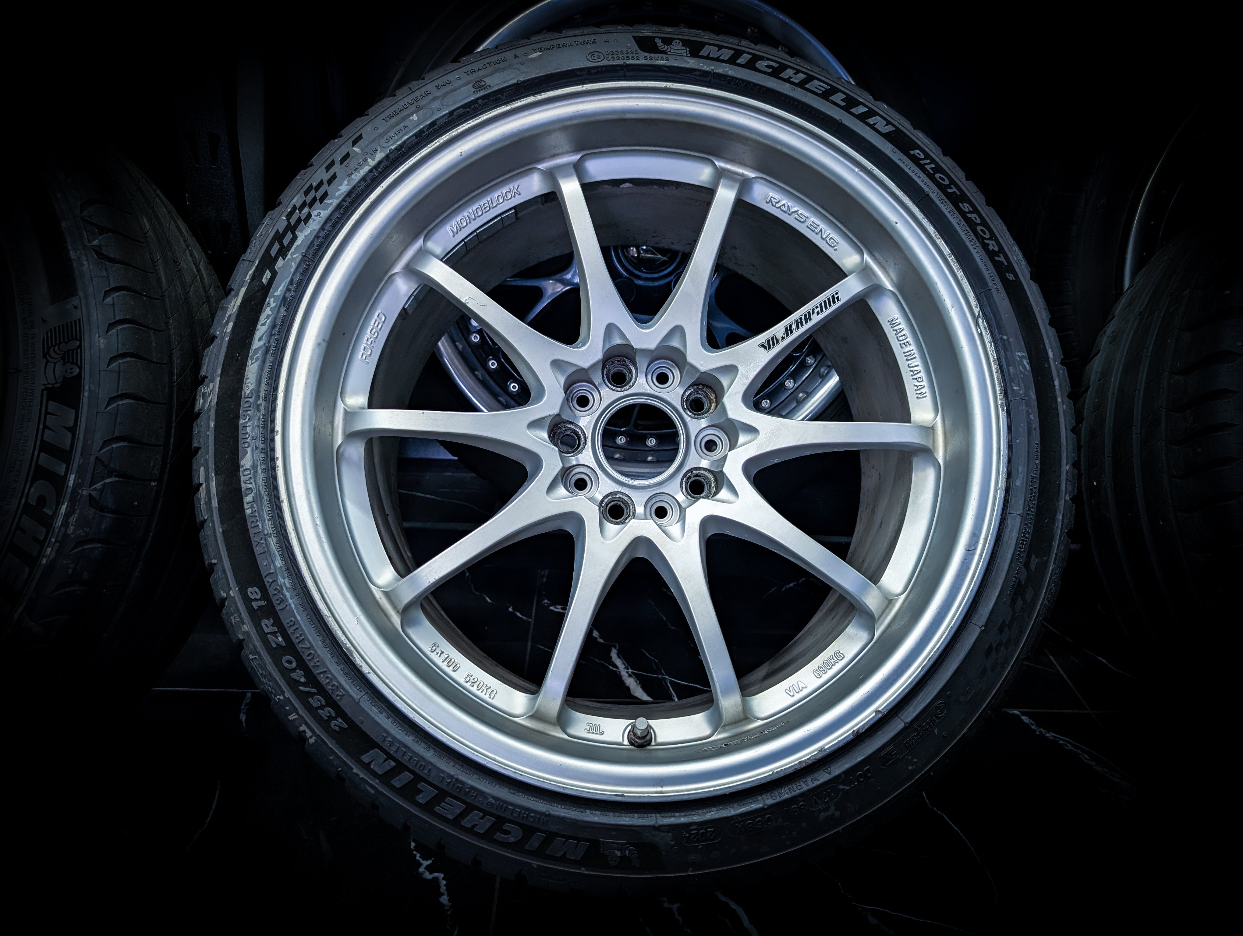 18" VOLK RAYS CE28 Silver Staggared Wheels x 4