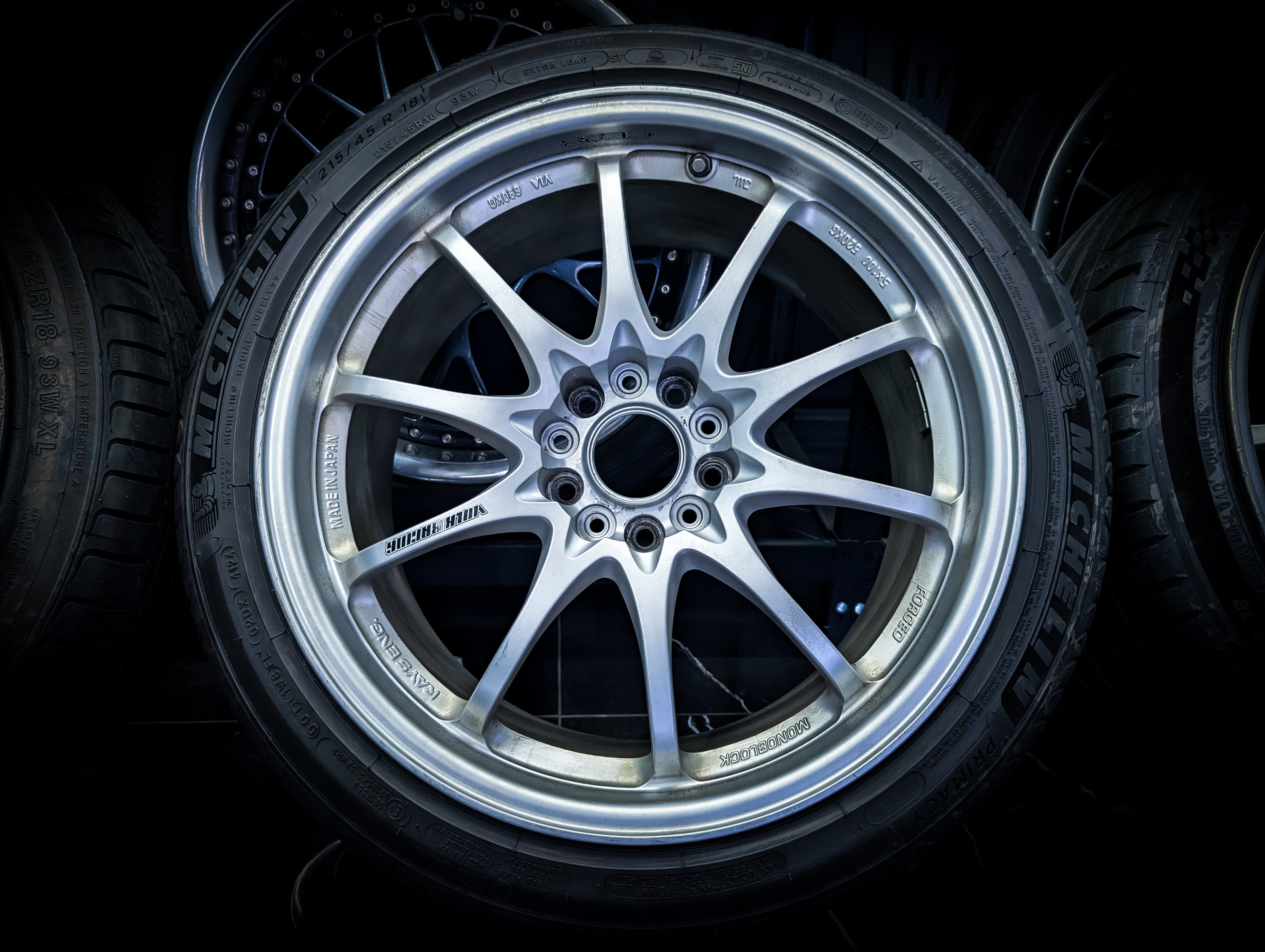 18" VOLK RAYS CE28 Silver Staggared Wheels x 4