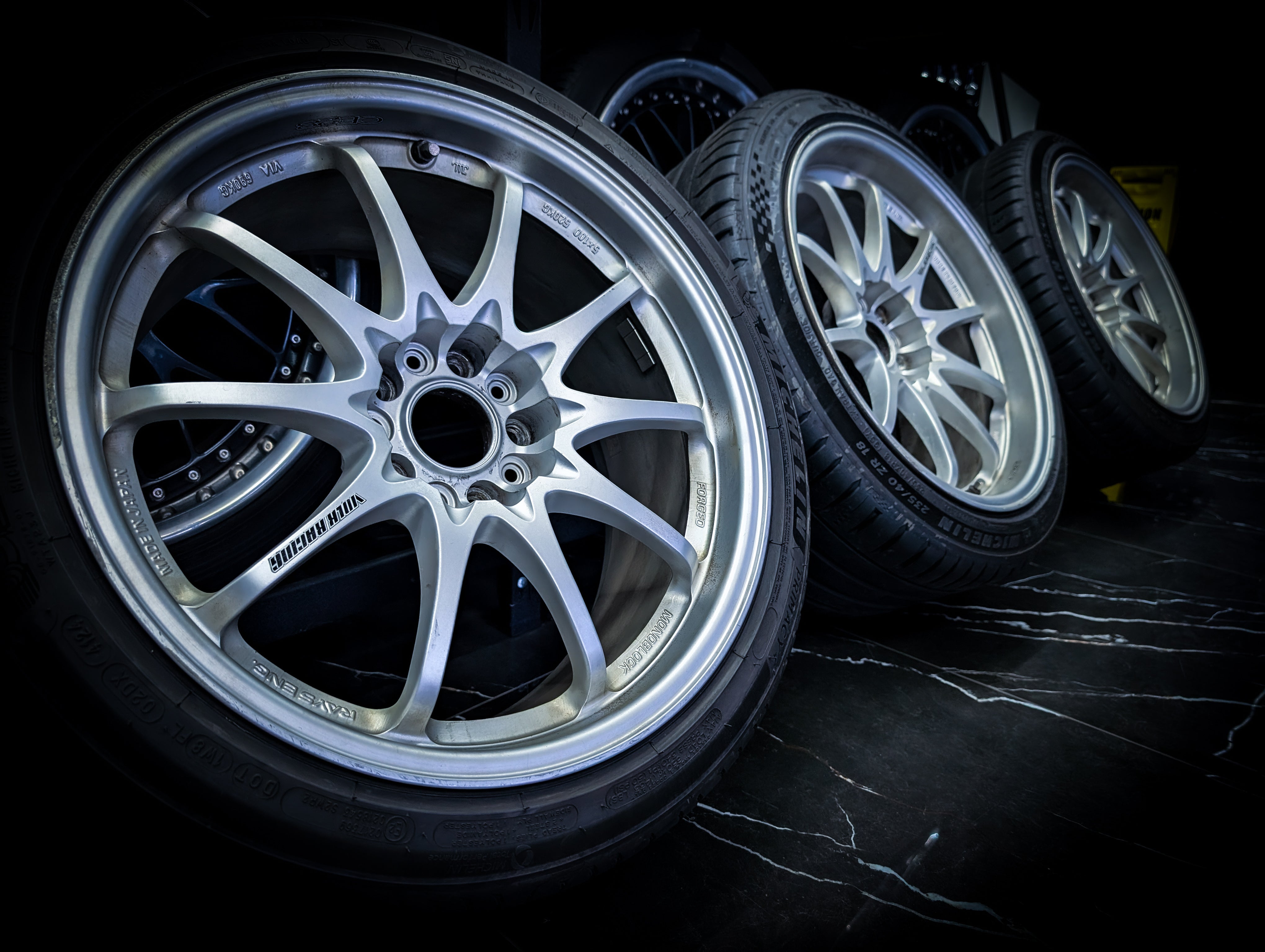 18" VOLK RAYS CE28 Silver Staggared Wheels x 4