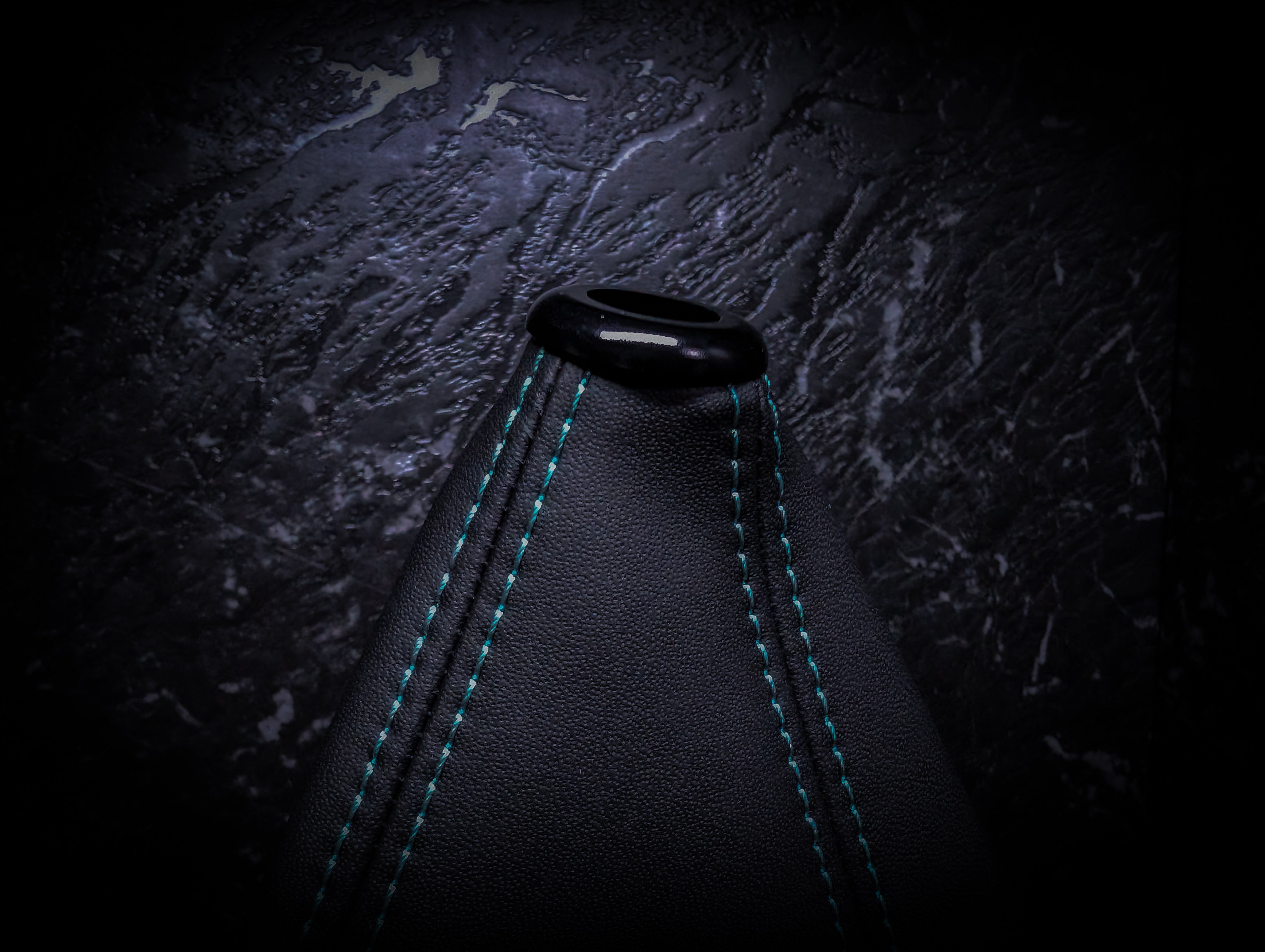 Turquoise Blue Stitch | Black Leather Manual Gear Boot