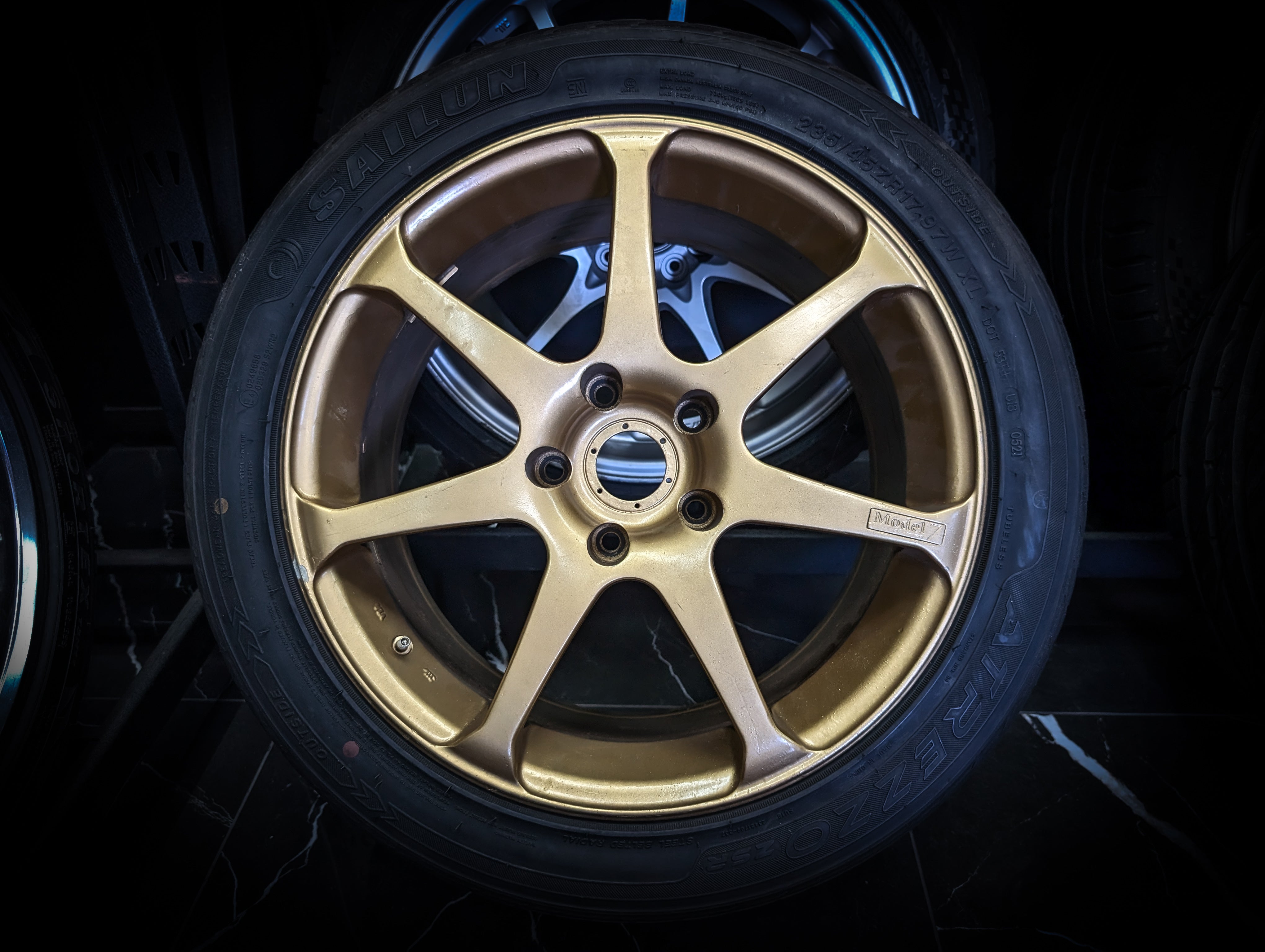 17" YOKOHAMA ADVAN AVS MODEL 7 Gold Staggared Wheels x 4