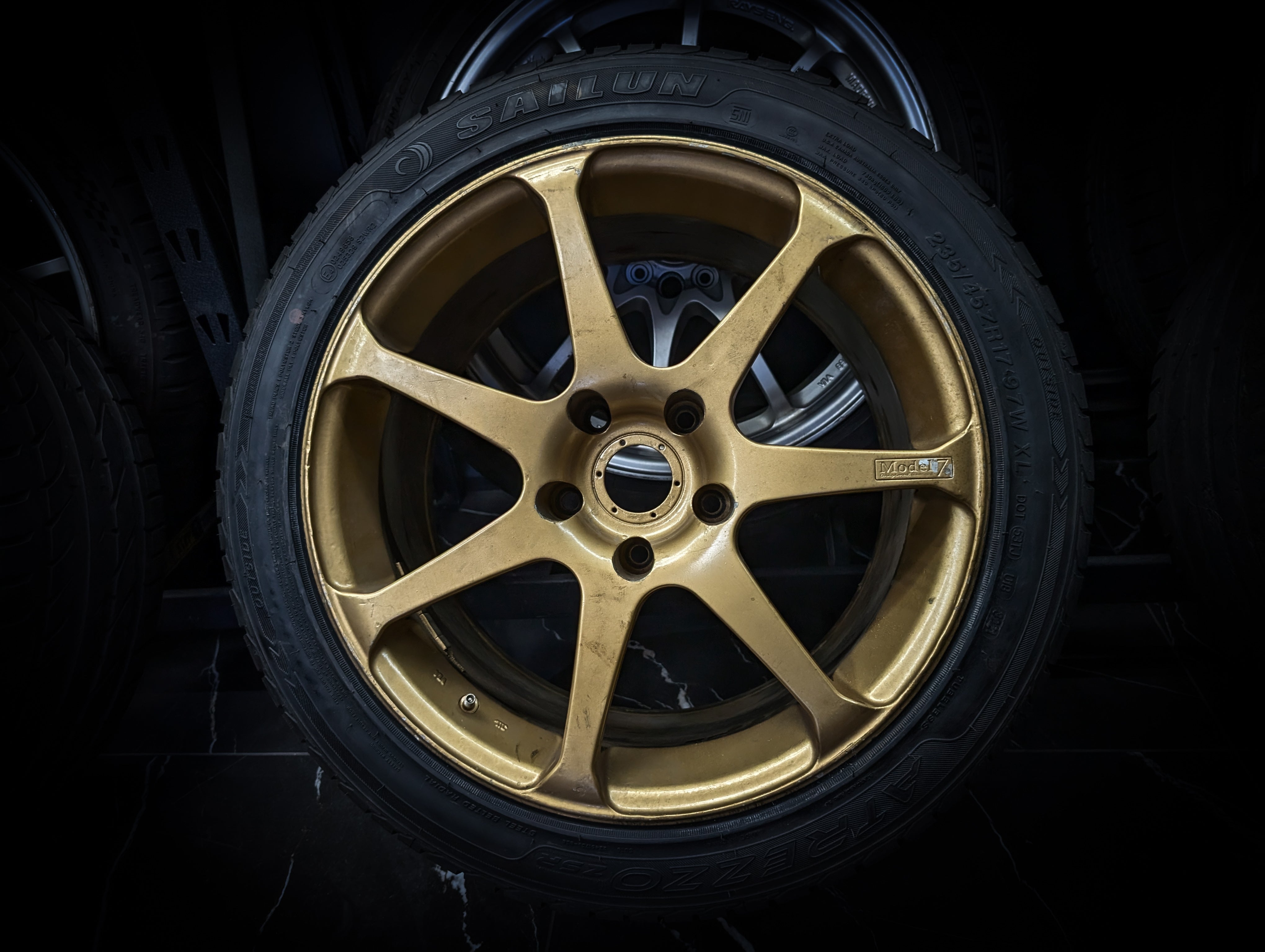 17" YOKOHAMA ADVAN AVS MODEL 7 Gold Staggared Wheels x 4