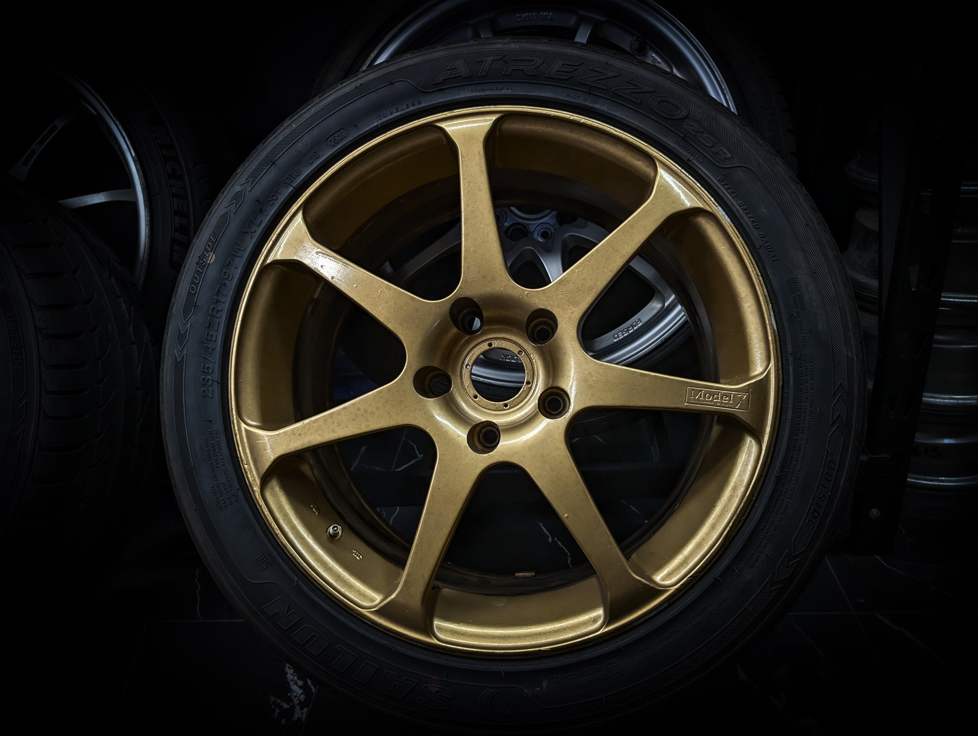 17" YOKOHAMA ADVAN AVS MODEL 7 Gold Staggared Wheels x 4