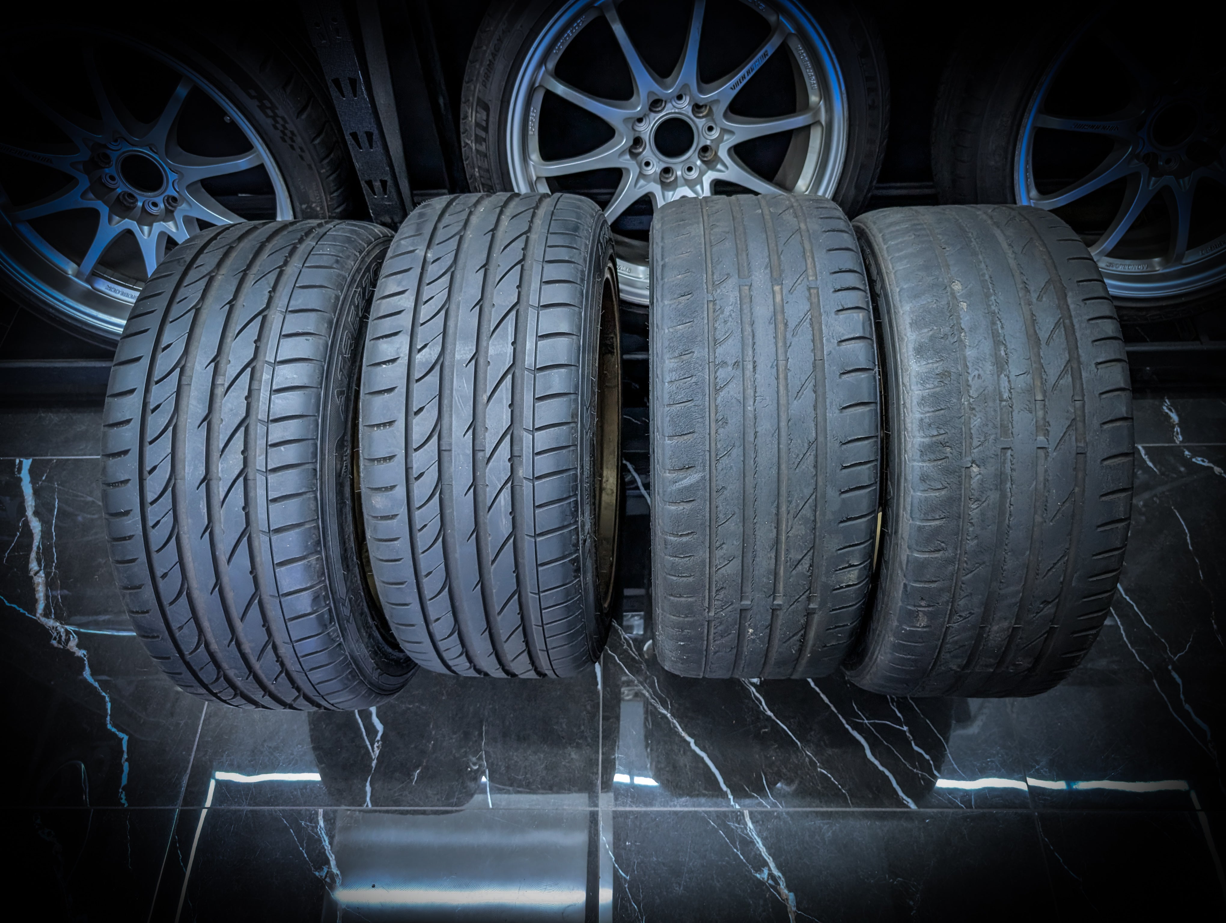 17" YOKOHAMA ADVAN AVS MODEL 7 Gold Staggared Wheels x 4