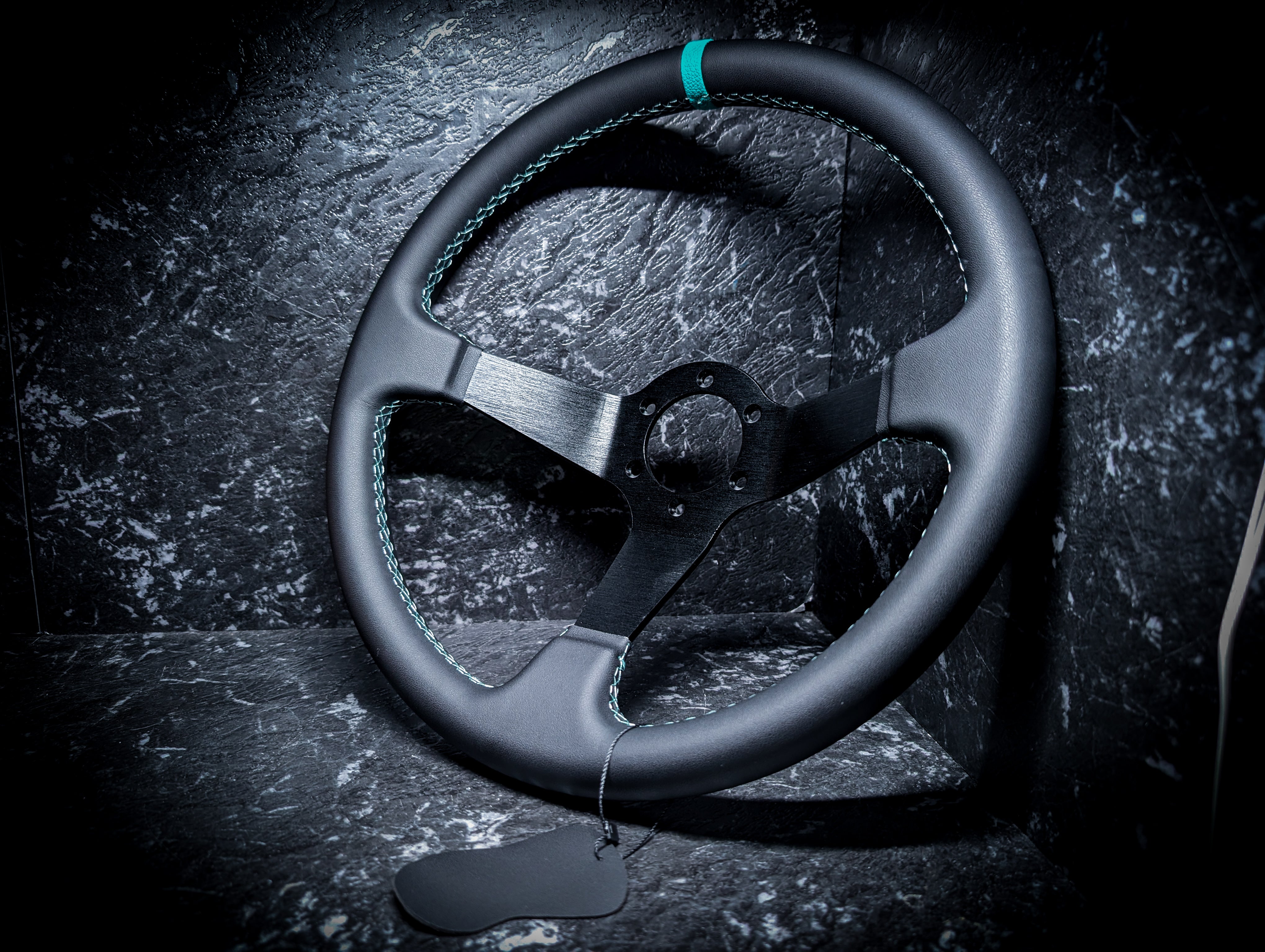 Teal Stitch • Deep Dished Leather Steering Wheel