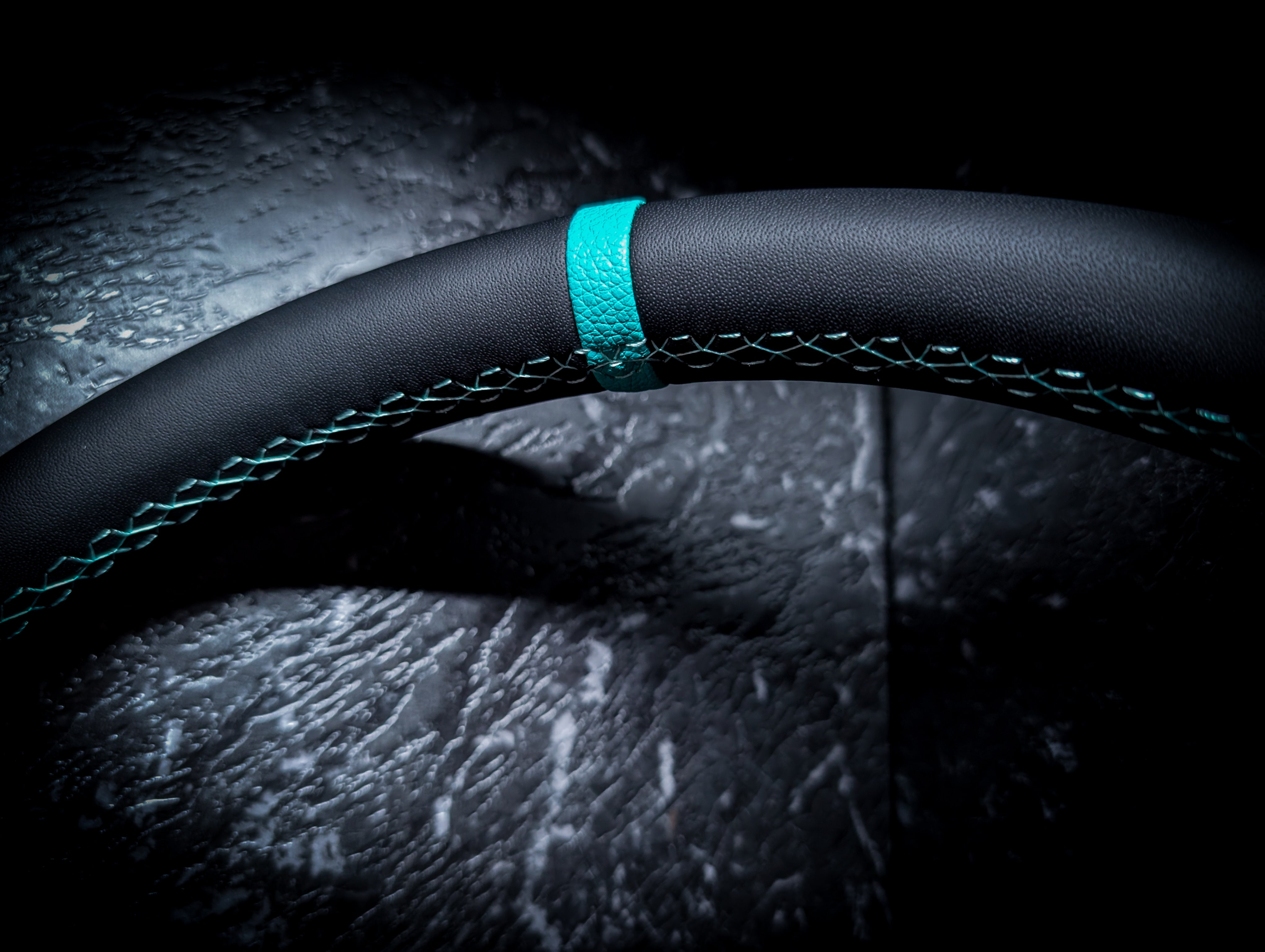 Teal Stitch • Deep Dished Leather Steering Wheel