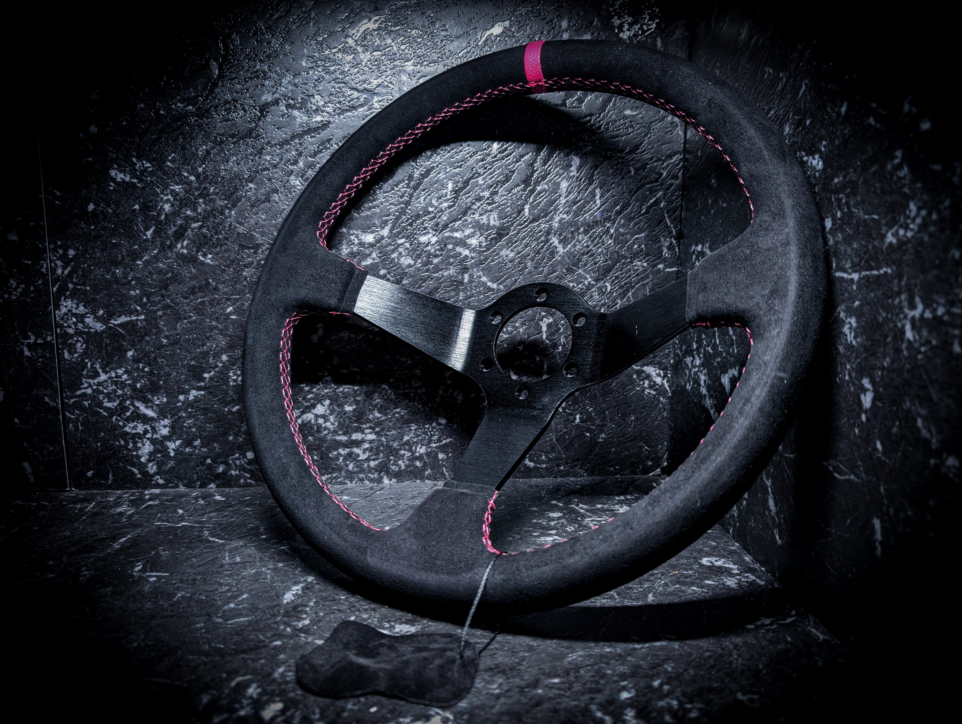 Bright Pink Stitch • Deep Dished Alcantara Steering Wheel