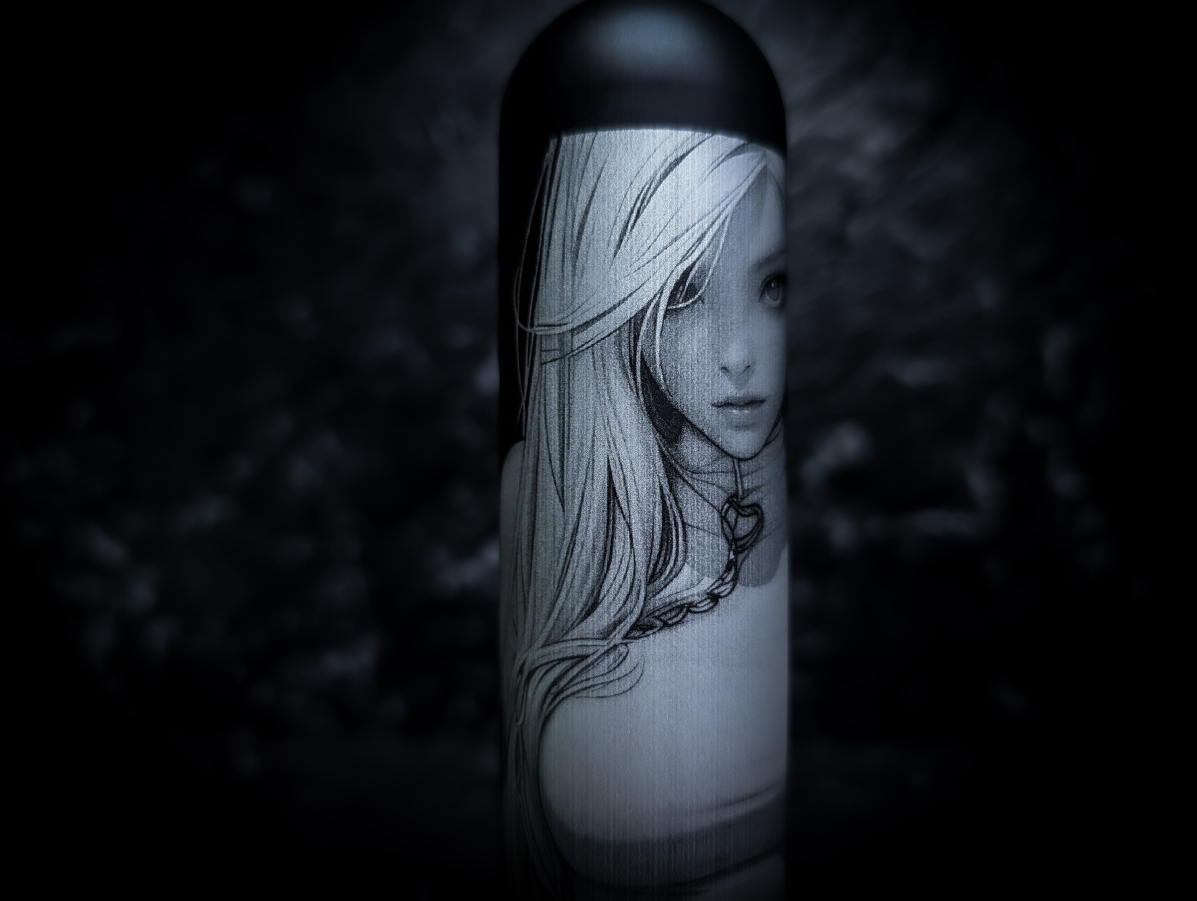 Cute Anime Girl Lazer Etch • Anodized Black V3 Weighted Tall Thick Grip Rounded Top Manual Gear Knob