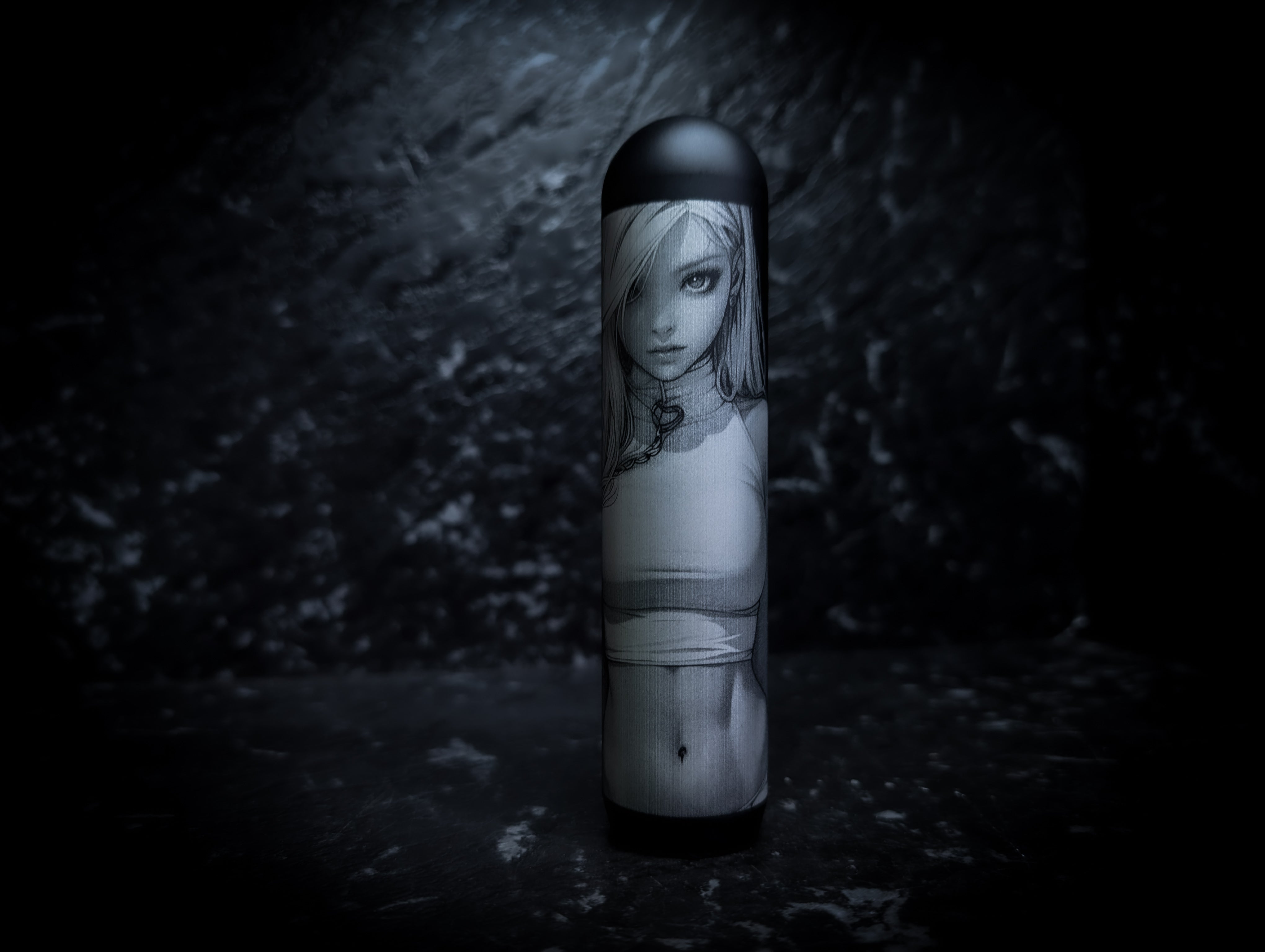 Cute Anime Girl Lazer Etch • Anodized Black V3 Weighted Tall Thick Grip Rounded Top Manual Gear Knob