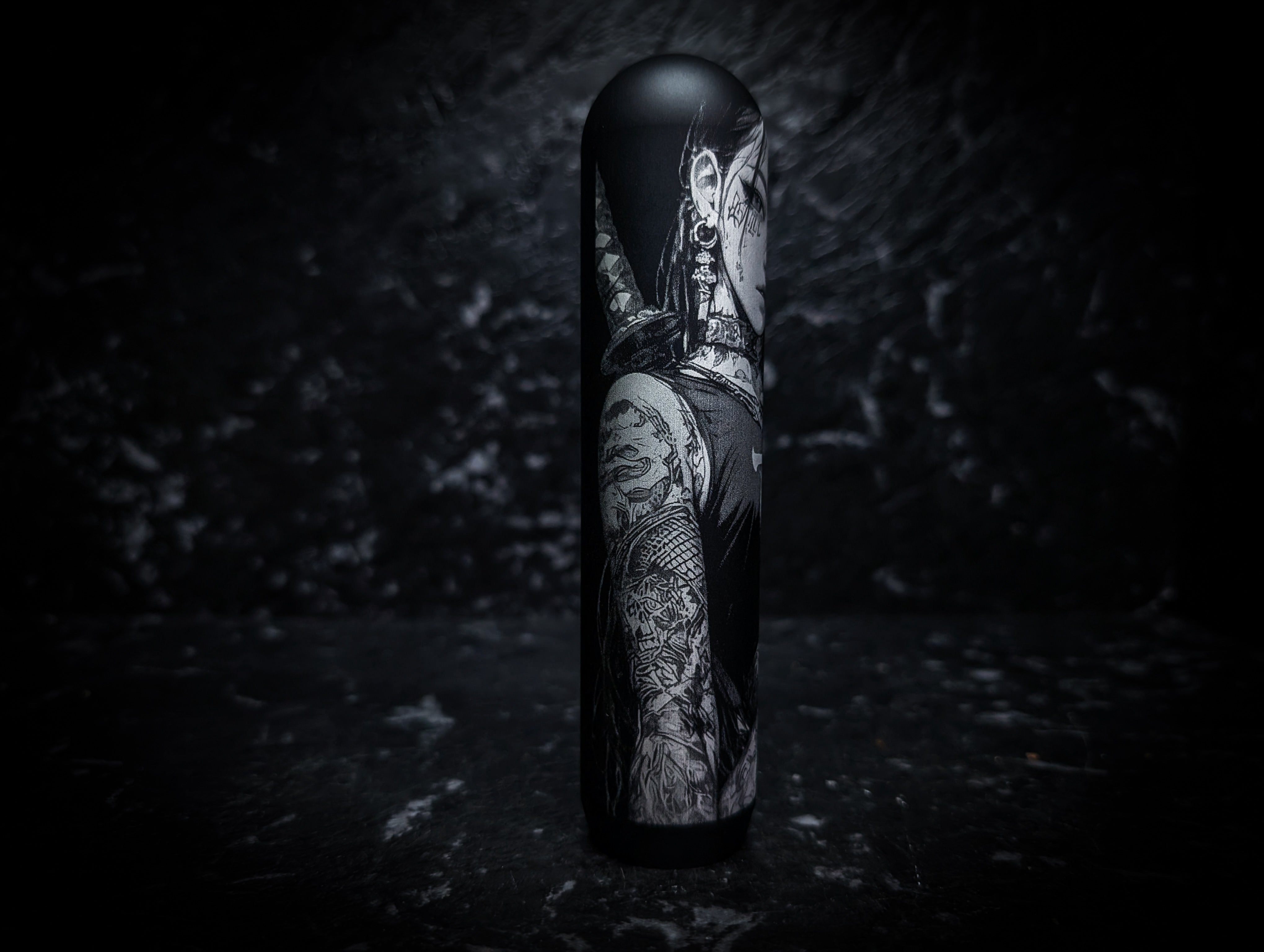 Cute Tattooed Anime Girl Lazer Etch • Anodized Black V3 Manual Gear Knob