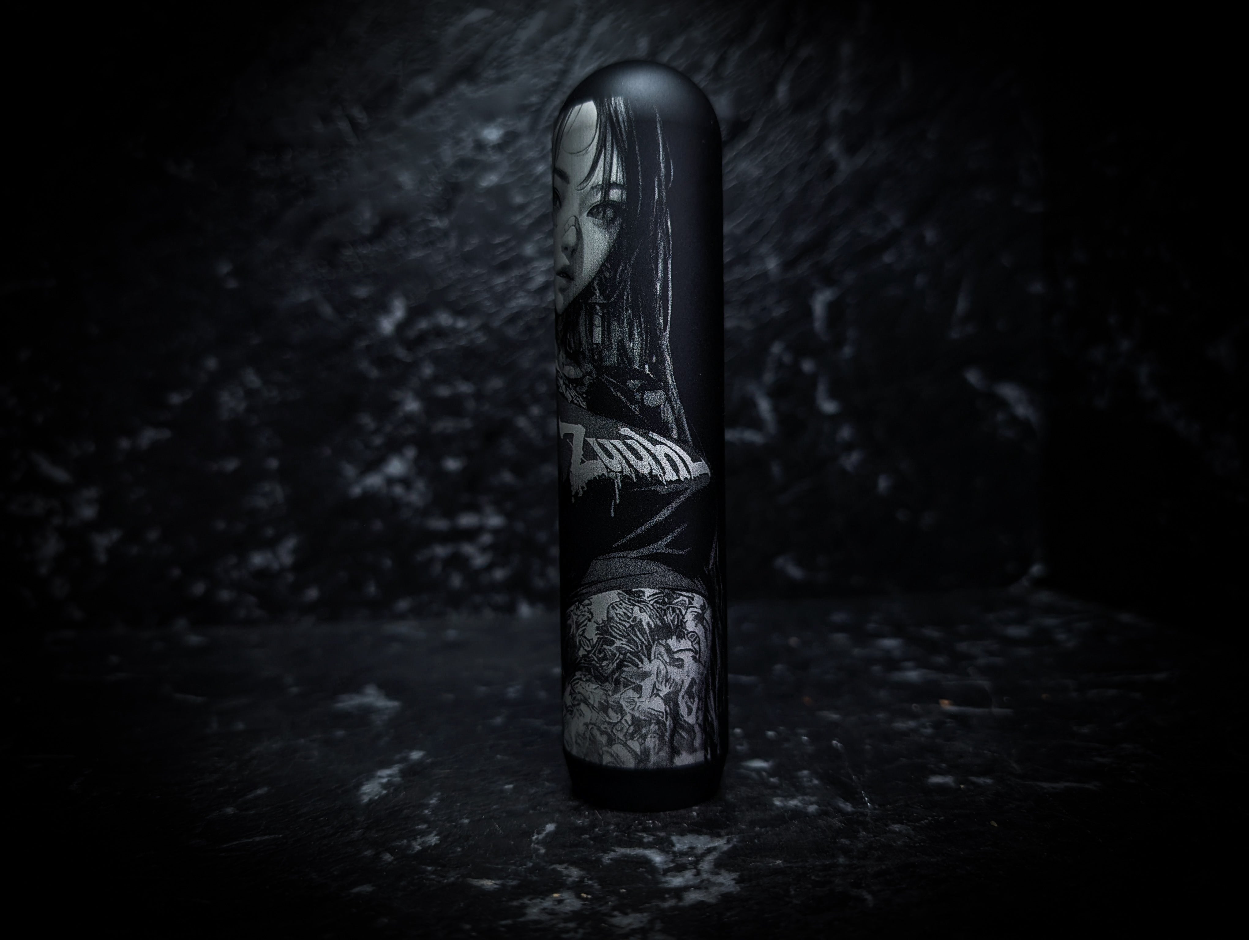 Cute Tattooed Anime Girl Lazer Etch • Anodized Black V3 Manual Gear Knob