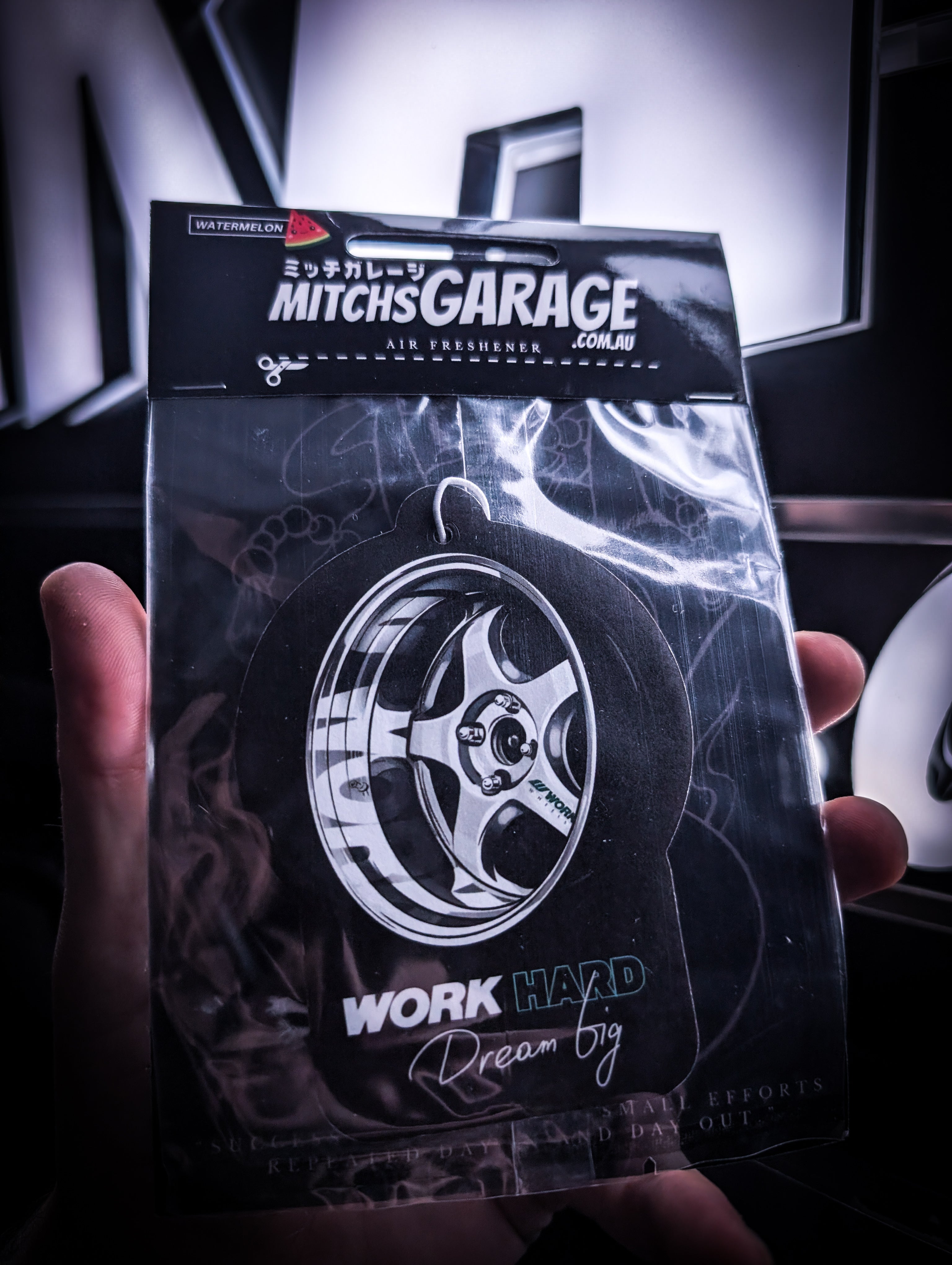 Mitch's Garage Work Hard Dream Big Work Wheels Watermelon 🍉 Scented Premium Air Freshener