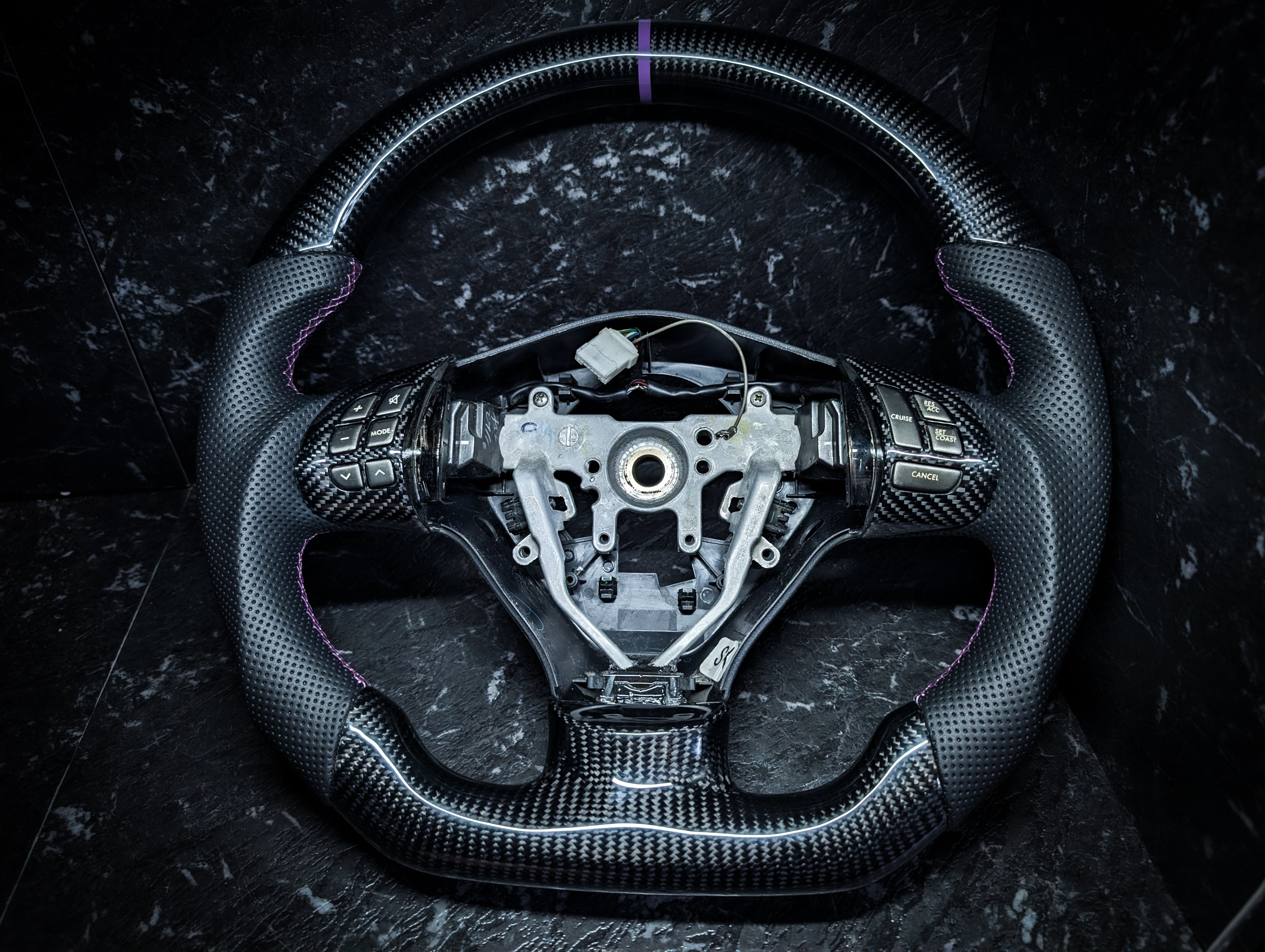 PURPLE | Carbon Fibre Re-Trimmed Perforated Leather and D Shaped Subaru 2008-2013 Sports Steering Wheel (Copy)
