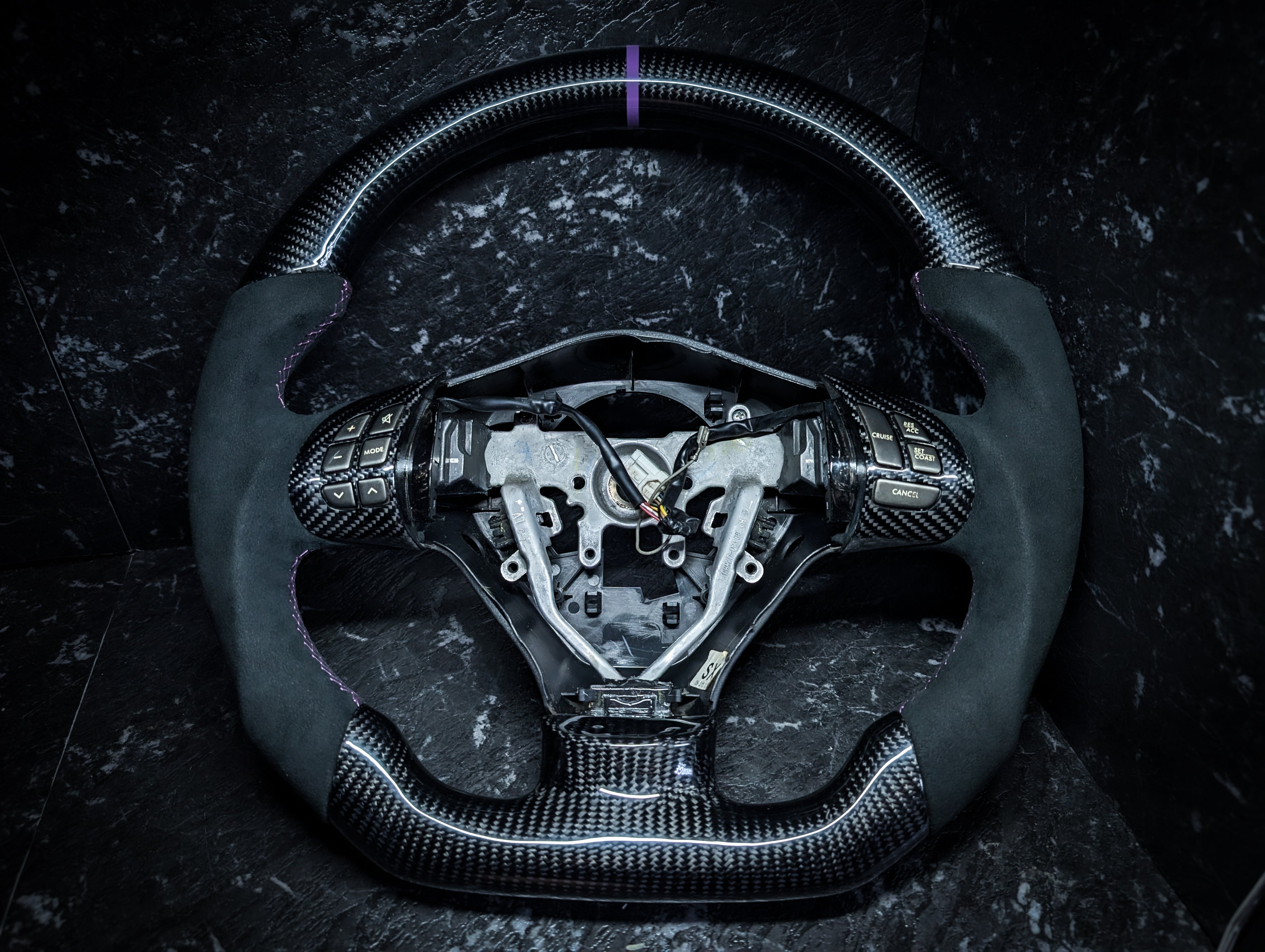 PURPLE | Carbon Fibre Re-Trimmed Alcantara D Shaped Subaru 2008-2013 Sports Steering Wheel