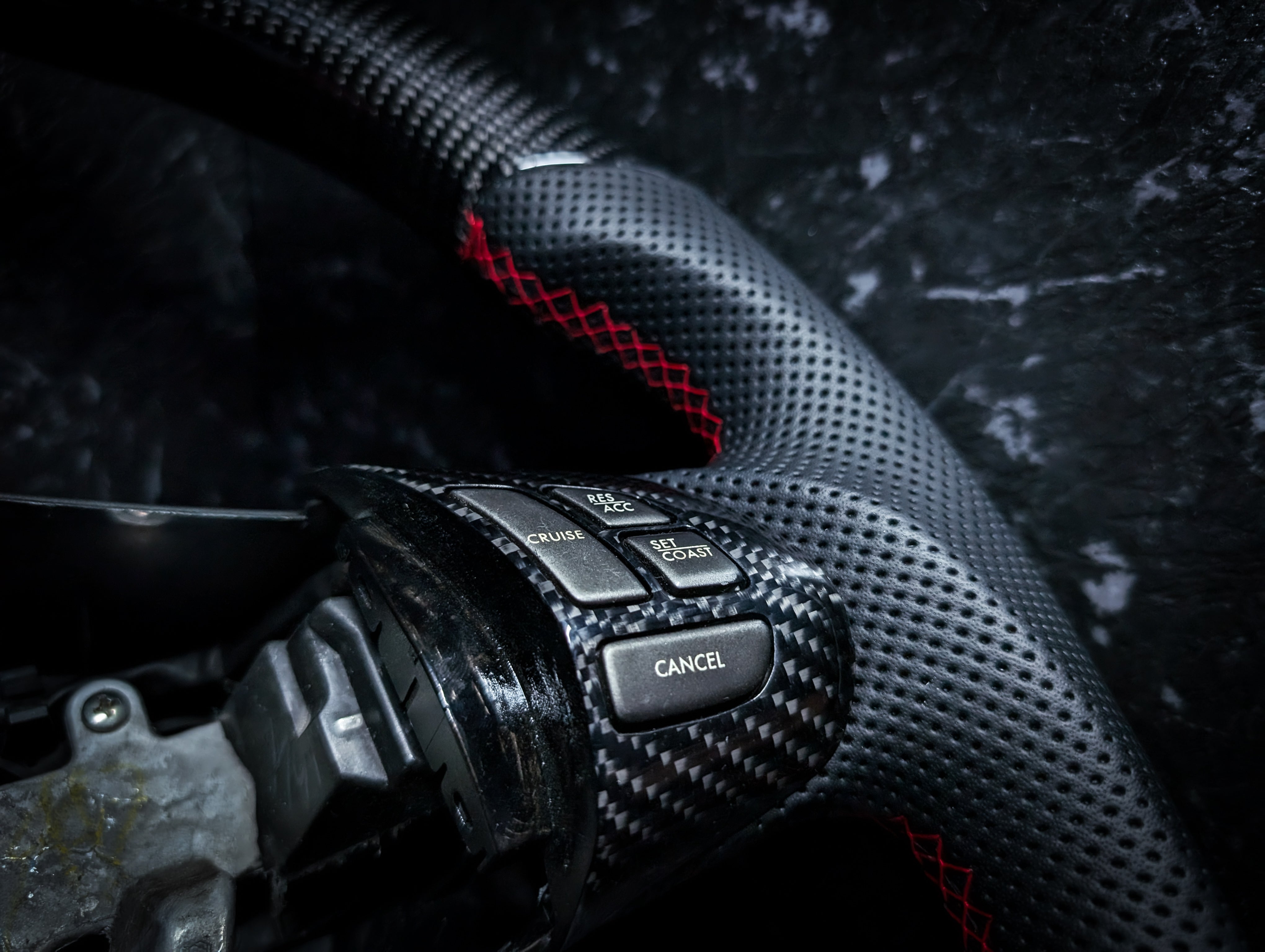 RED | Carbon Fibre Re-Trimmed Perforated Leather and D Shaped Subaru 2008-2013 Sports Steering Wheel