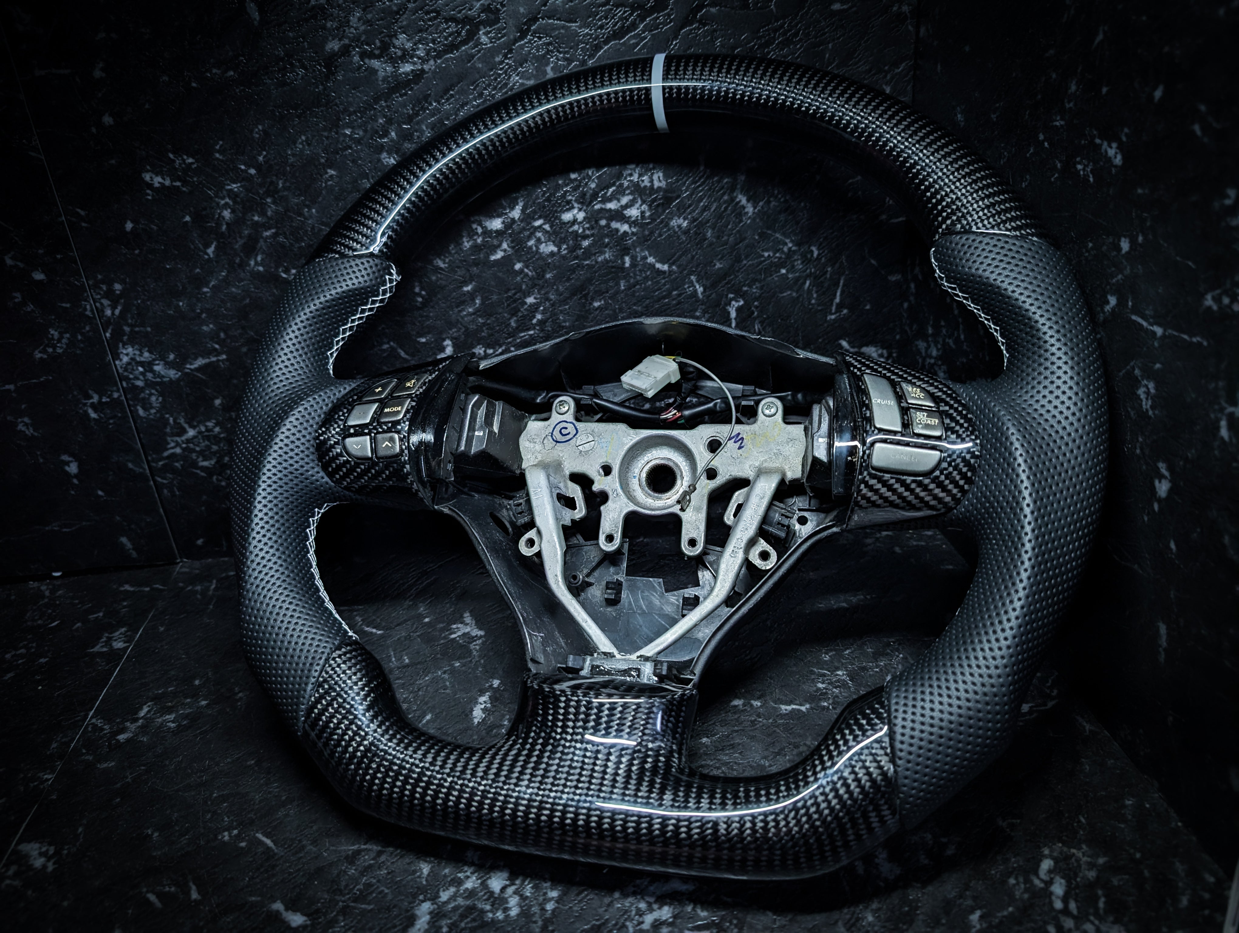 WHITE | Carbon Fibre Re-Trimmed Perforated Leather and D Shaped Subaru 2008-2013 Sports Steering Wheel