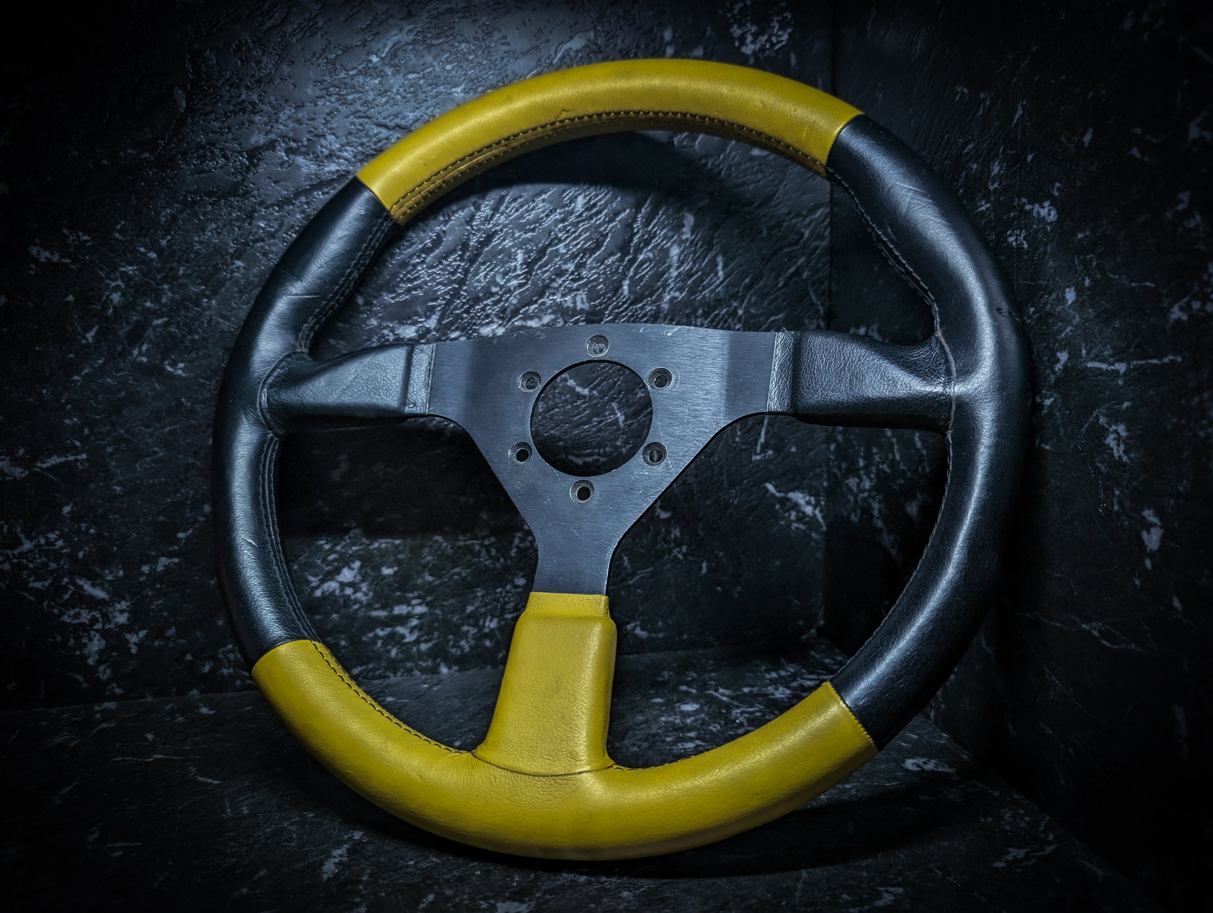 ITALY Made Yellow and Black Flat Face Leather Steering Wheel 340mm