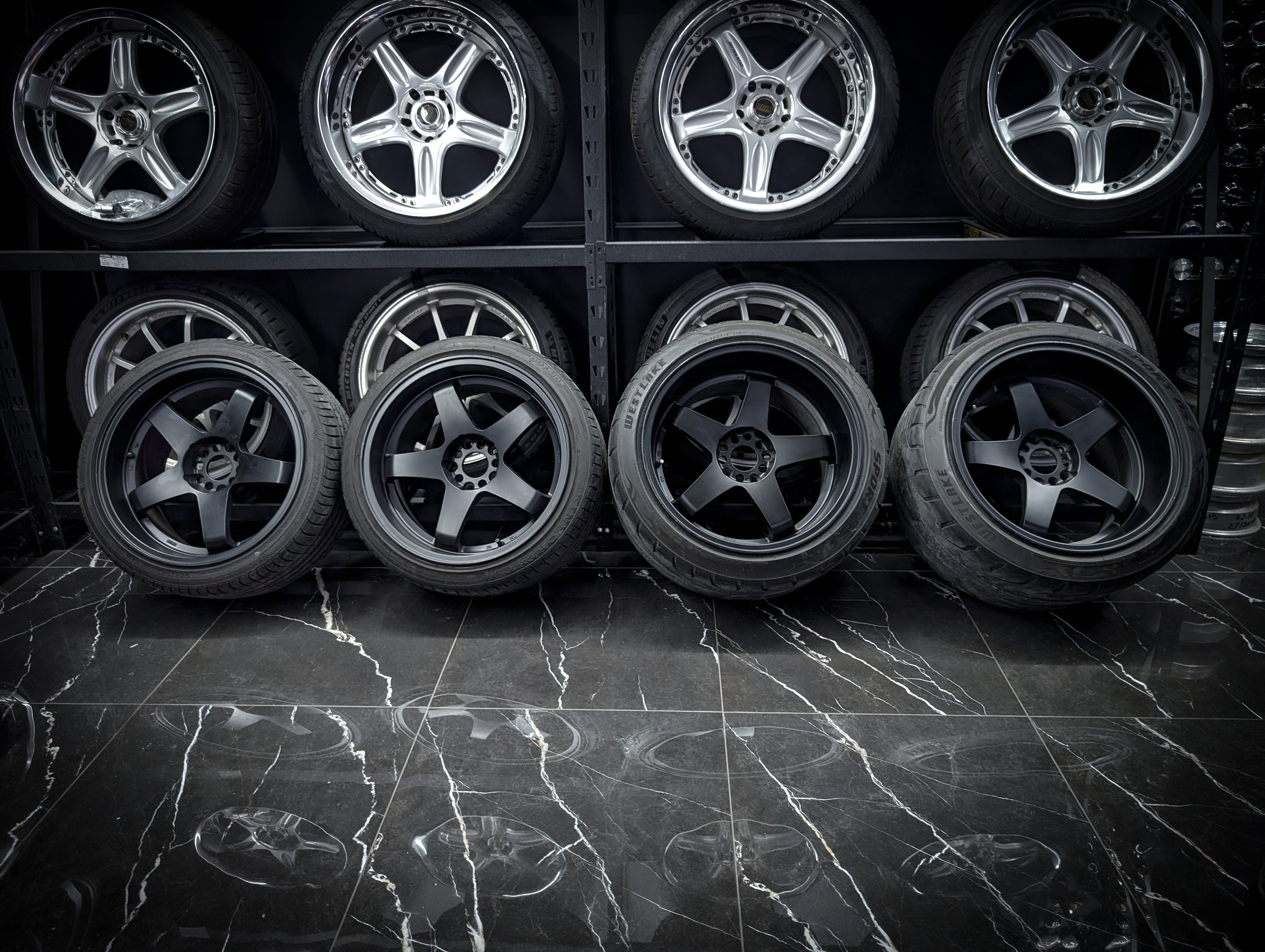 18" ROTA P45R2 Matte Black Staggared Wheels x 4